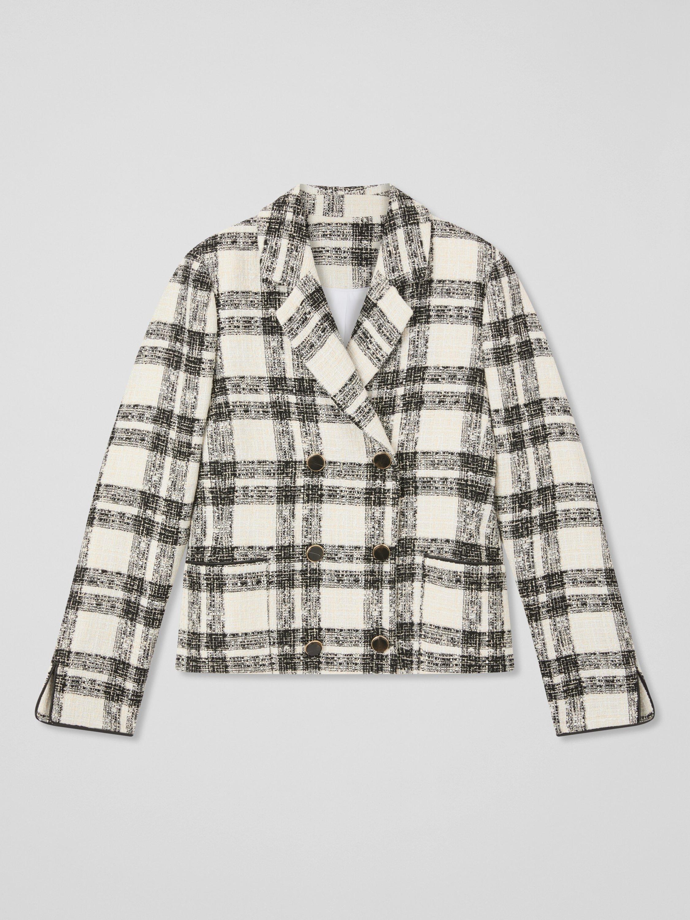 Product image 1 of 1, which shows L.K.Bennett Clarisse Check Tweed Jacket, Black/Cream, 4