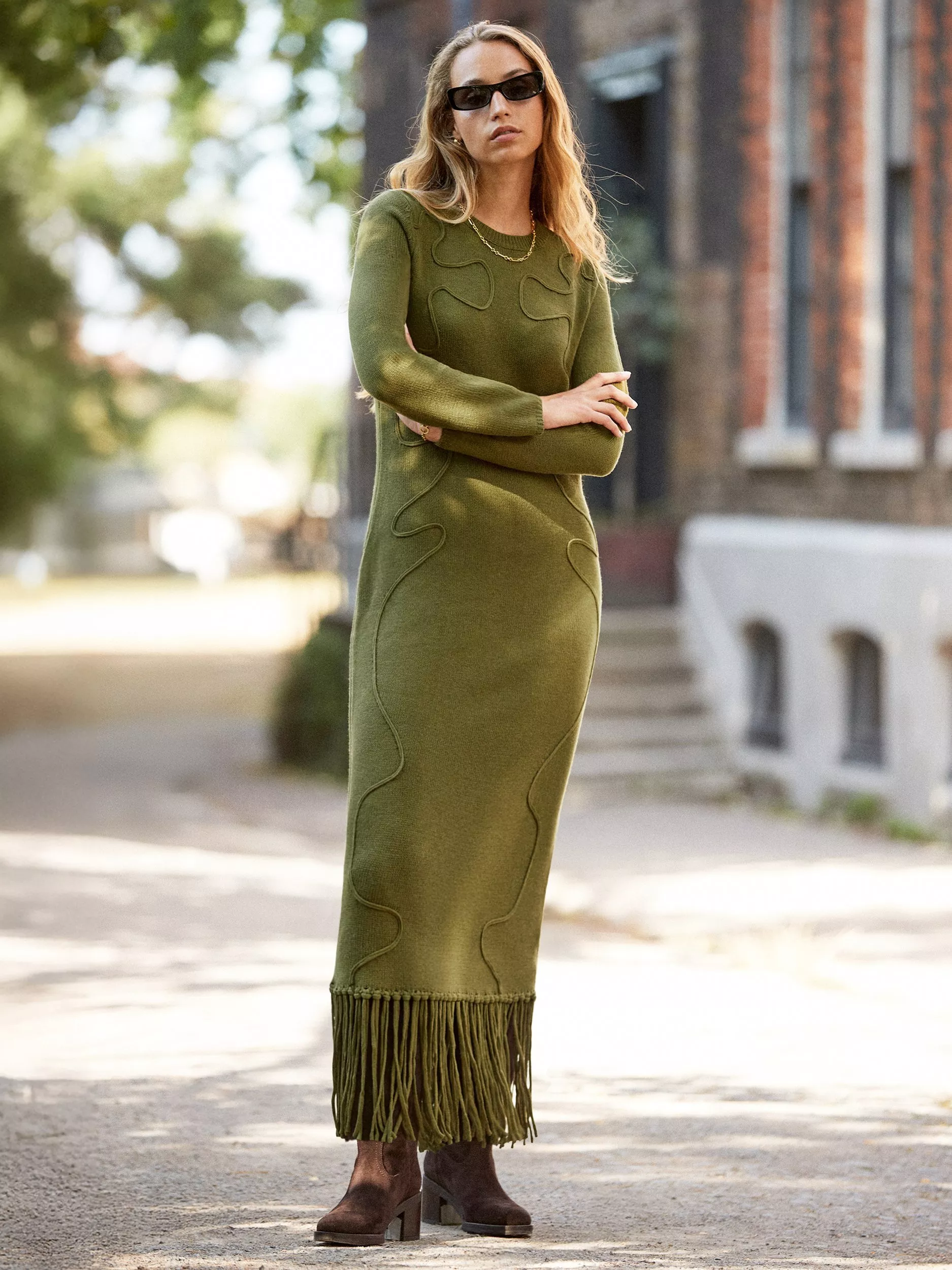 Ro&Zo Petite Applique Knit Jumper Dress, Green