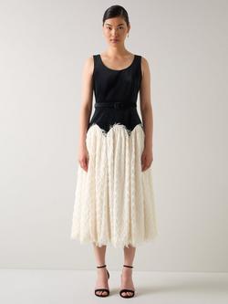 L.K.Bennett Allegra Colour Block Midi Dress, Black/Ivory, Black/Ivory