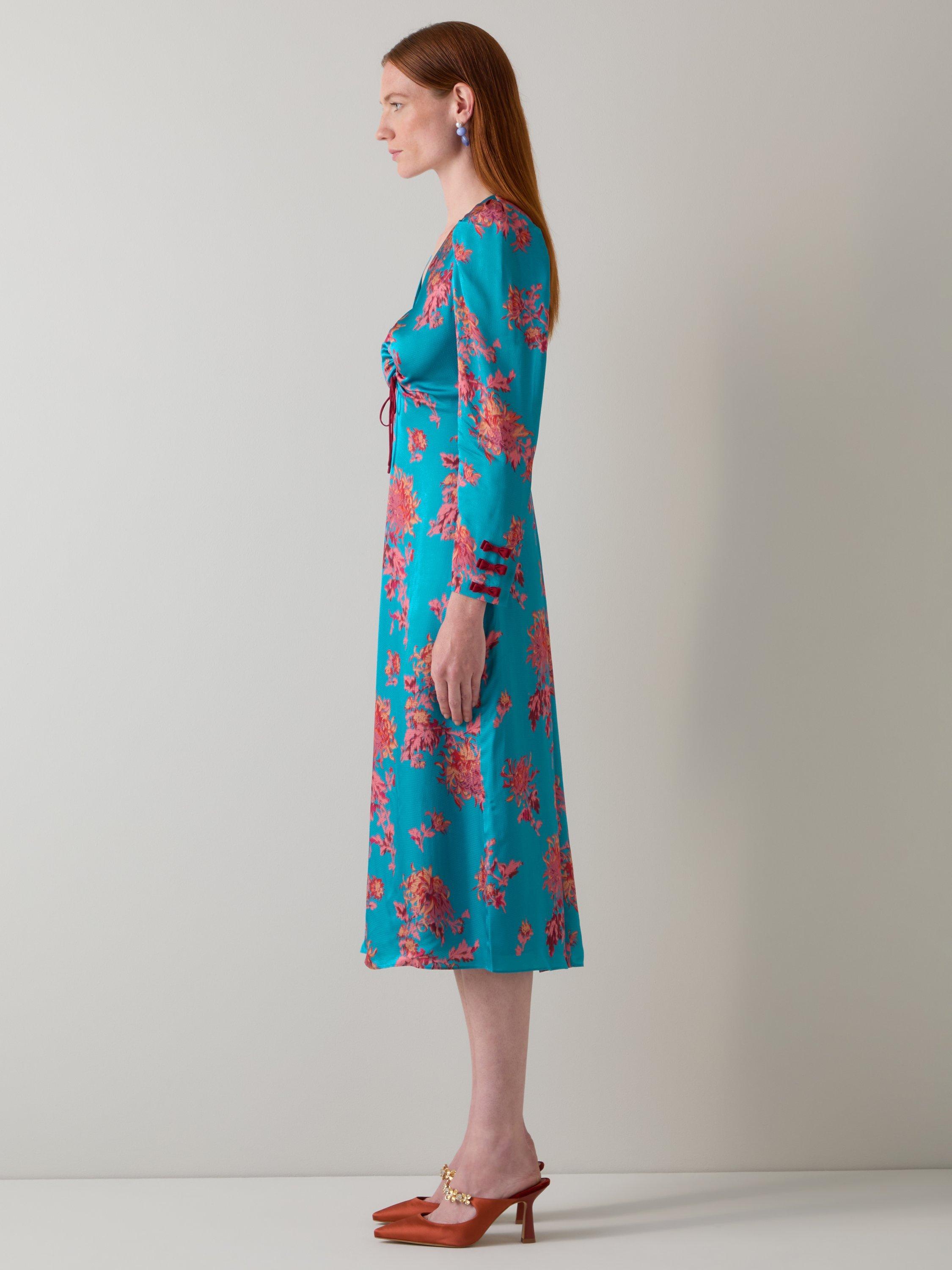 Product image 2 of 4, which shows L.K.Bennett Celeste Floral Satin Dress, Blue/Multi, 6