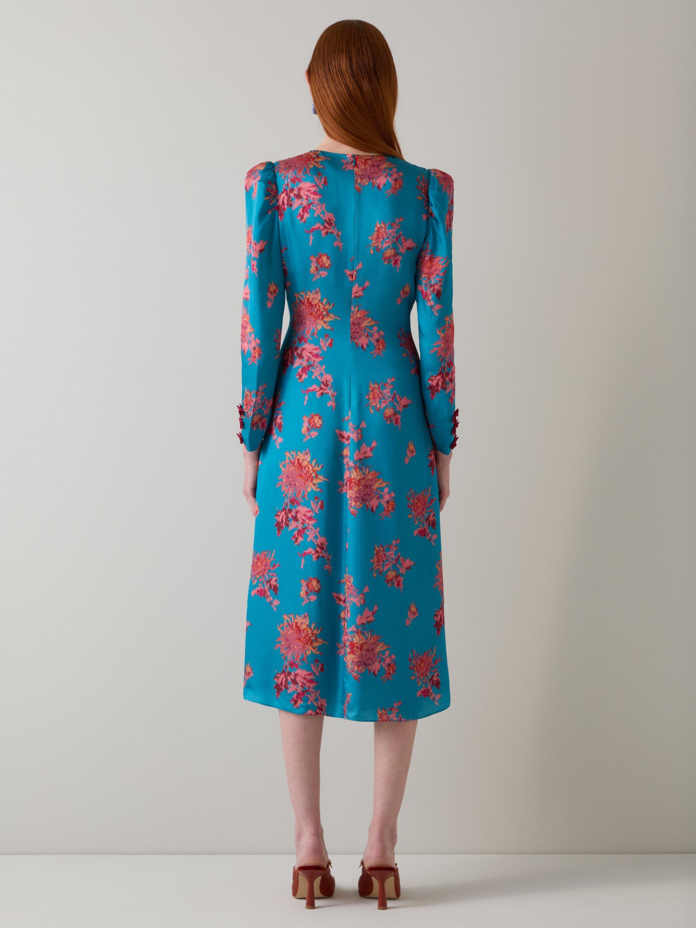 Product image 3 of 4, which shows L.K.Bennett Celeste Floral Satin Dress, Blue/Multi, 6