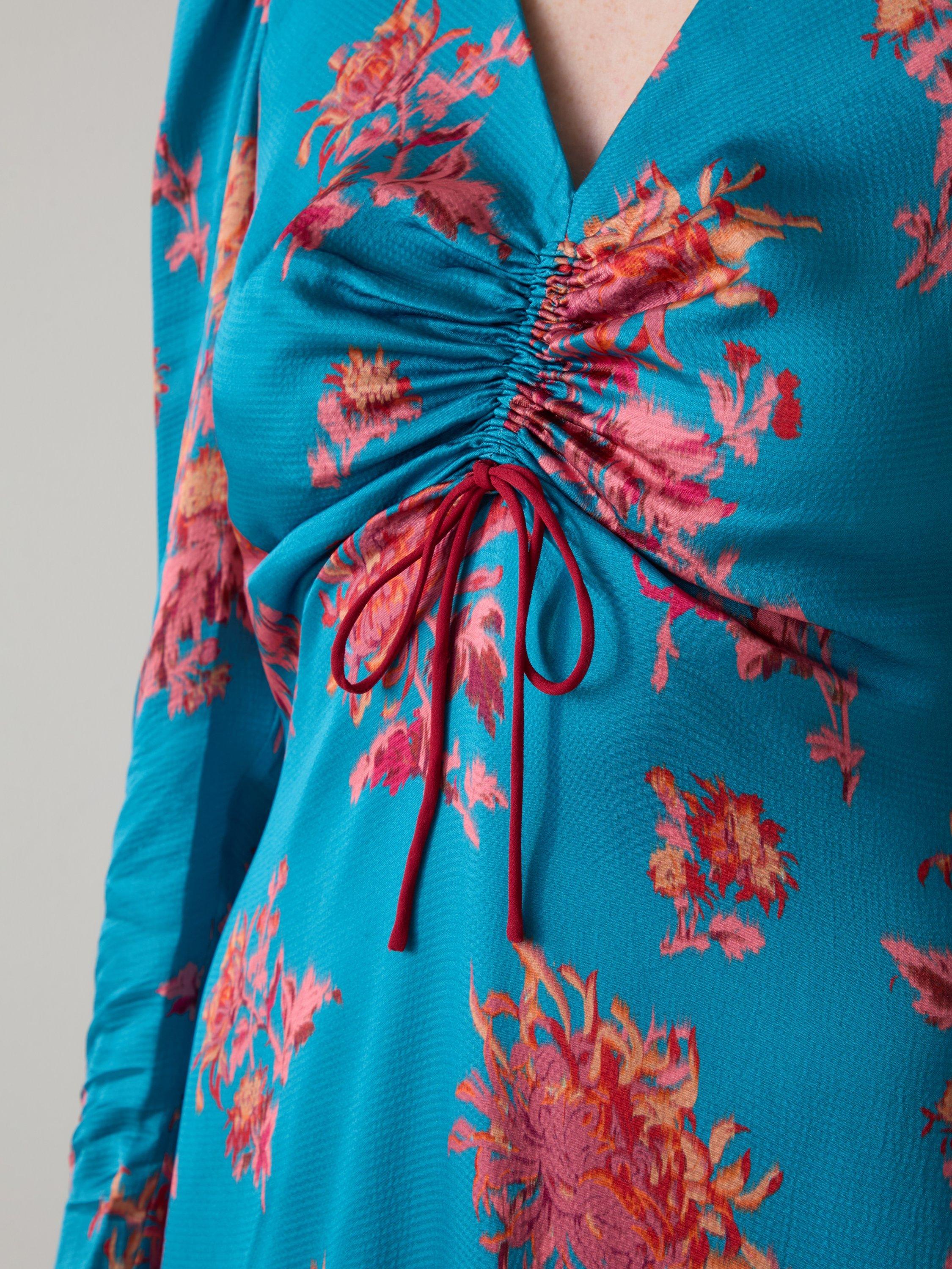 Product image 4 of 4, which shows L.K.Bennett Celeste Floral Satin Dress, Blue/Multi, 6