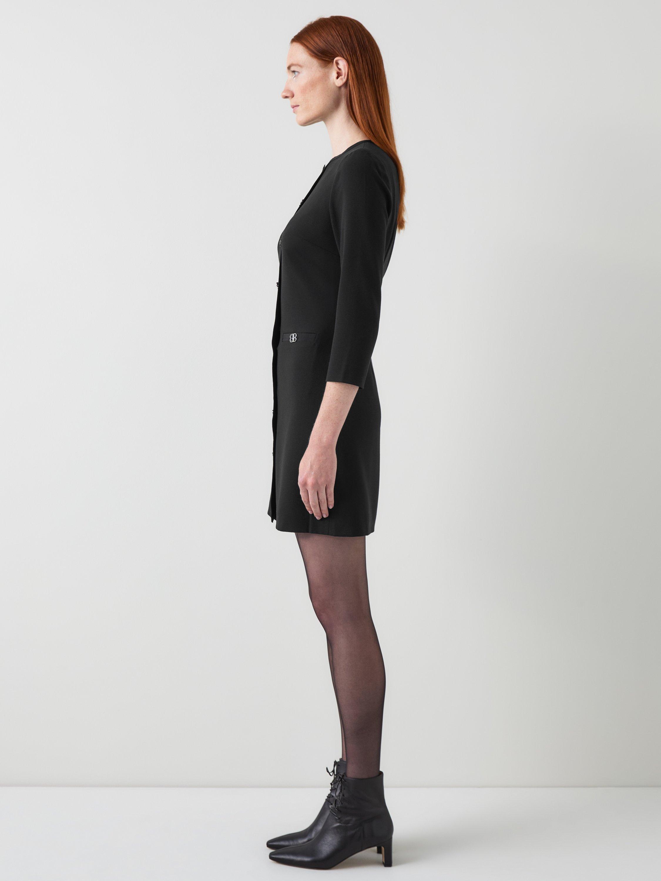 Product image 2 of 4, which shows L.K.Bennett Claire Logo Button Mini Dress, Black, 6
