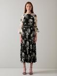 L.K.Bennett Mimi Floral Pure Silk Dress, Cream/Black