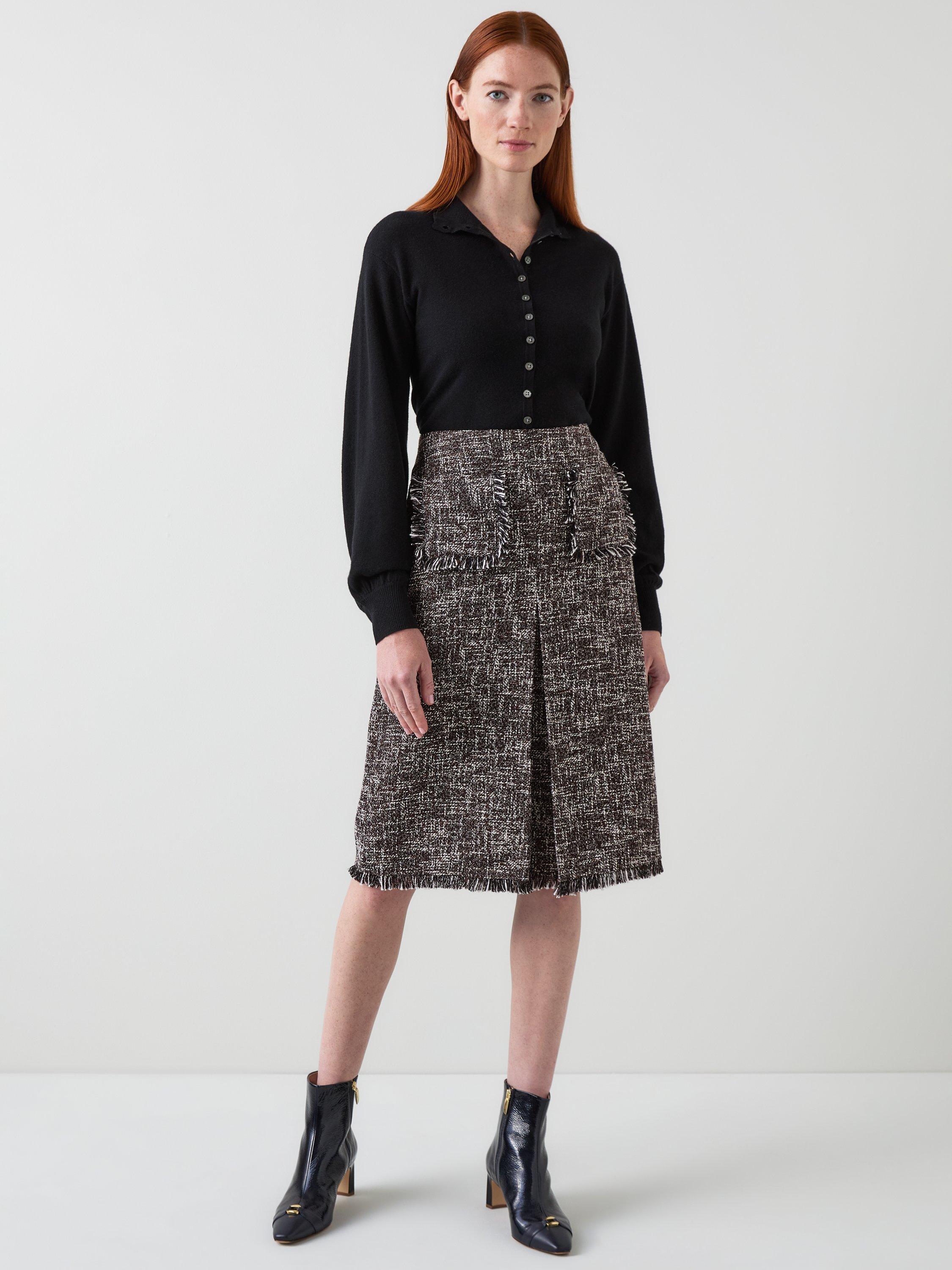 Product image 1 of 5, which shows L.K.Bennett Gwen Tweed Skirt, Black, 6