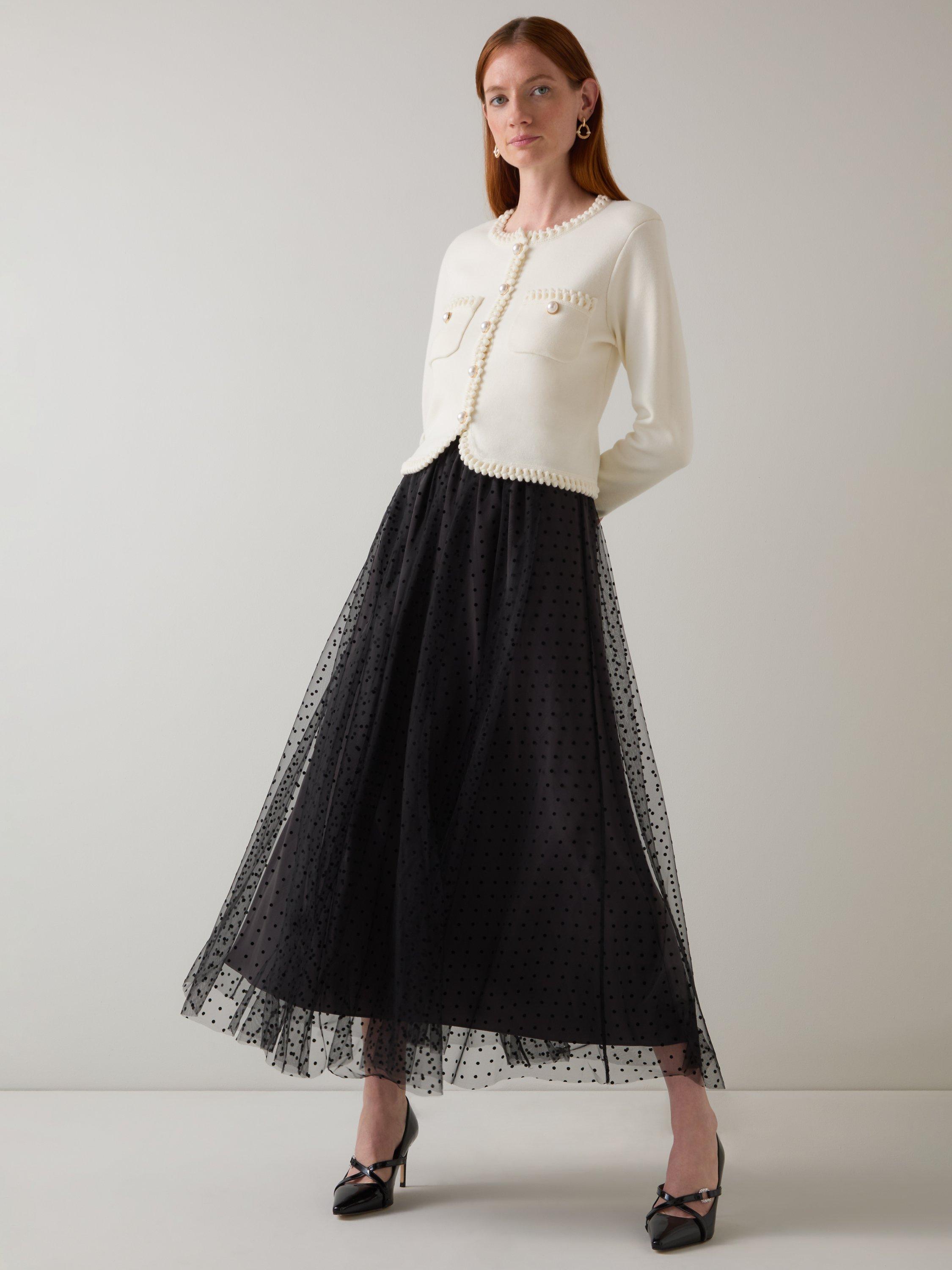 L.K.Bennett Odette Flock Spot Print Skirt, Black