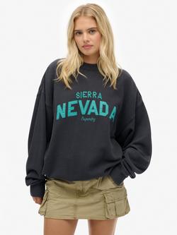 Superdry Cotton Location Loose Crew Sweatshirt, Blackboard