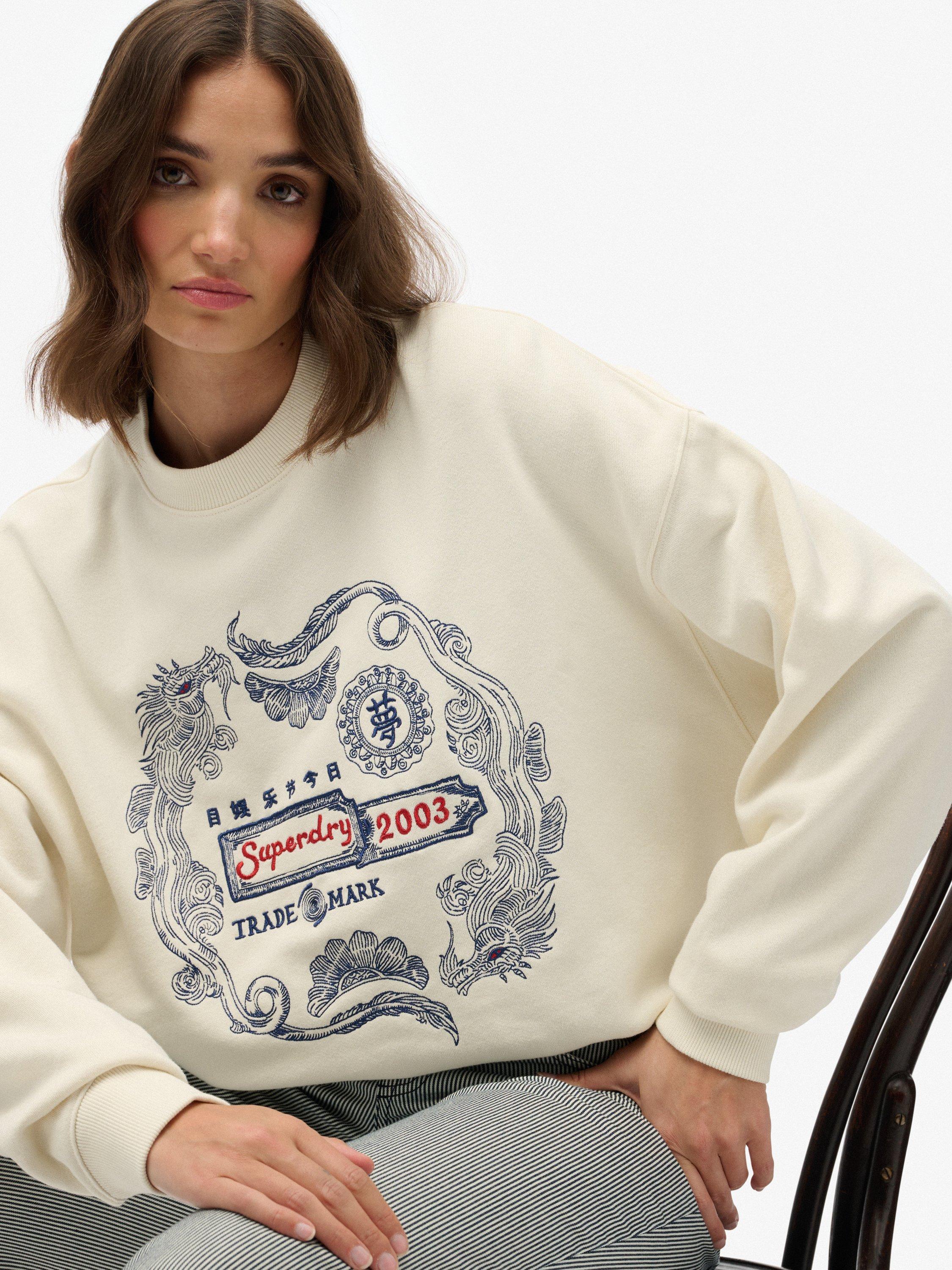 Product image 5 of 5, which shows Superdry Cotton Tokyo Narrative Oversized Sweatshir, Off White, 12