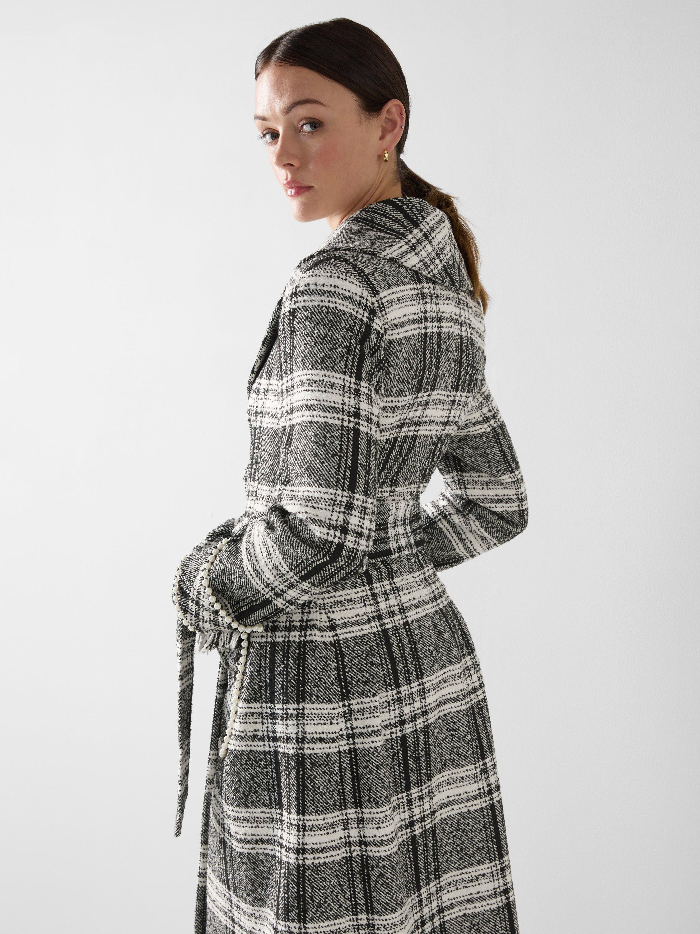 Product image 3 of 4, which shows L.K.Bennett Myra Check Oversized Coat, Bla-black/Cream, 6