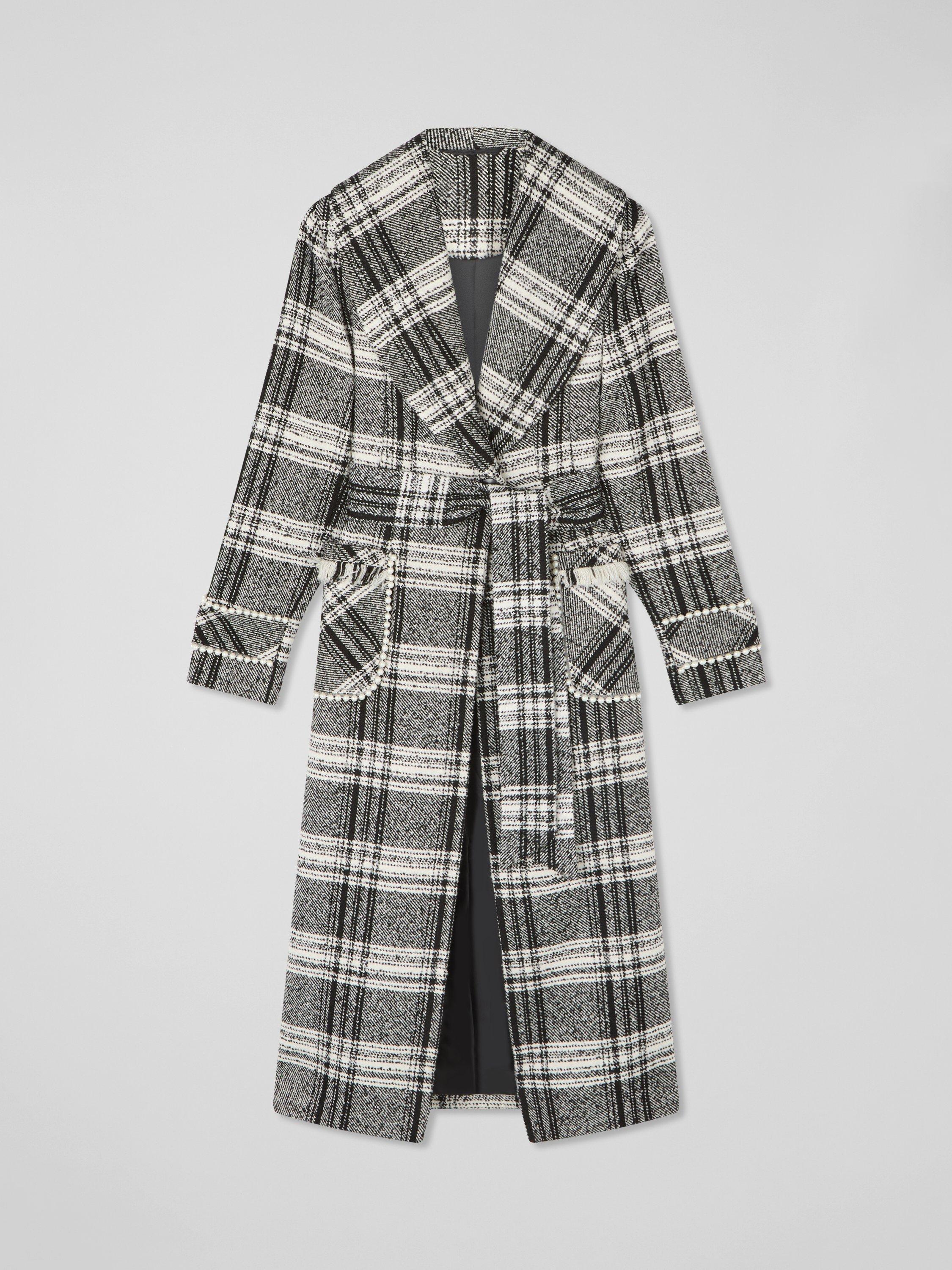 Product image 4 of 4, which shows L.K.Bennett Myra Check Oversized Coat, Bla-black/Cream, 6