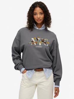 Superdry Night Garden Oversized Crew Sweatshirt, Manor House Grey, Manor House Grey