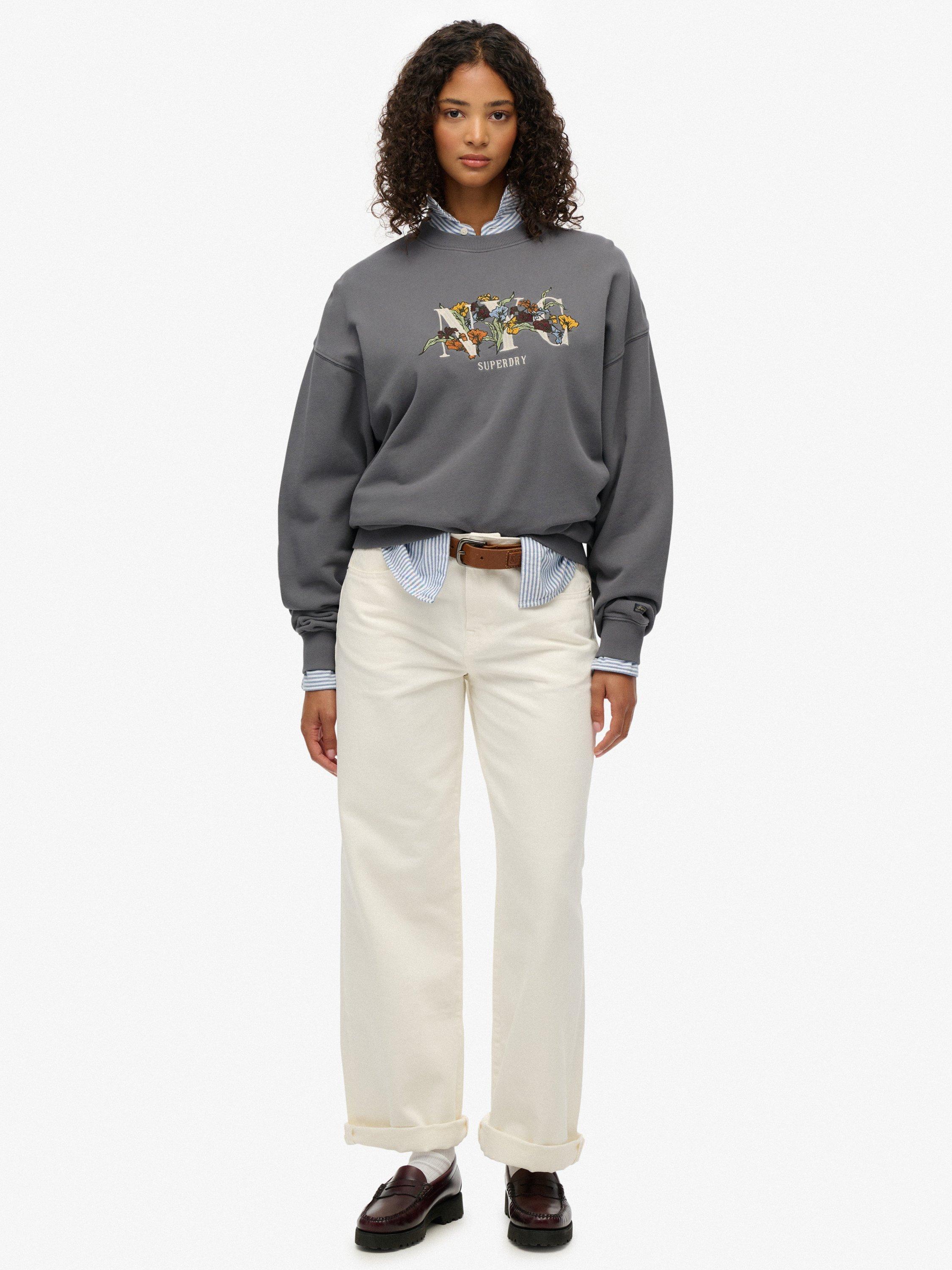 Product image 3 of 6, which shows Superdry Night Garden Oversized Crew Sweatshirt, Manor House Grey, 16