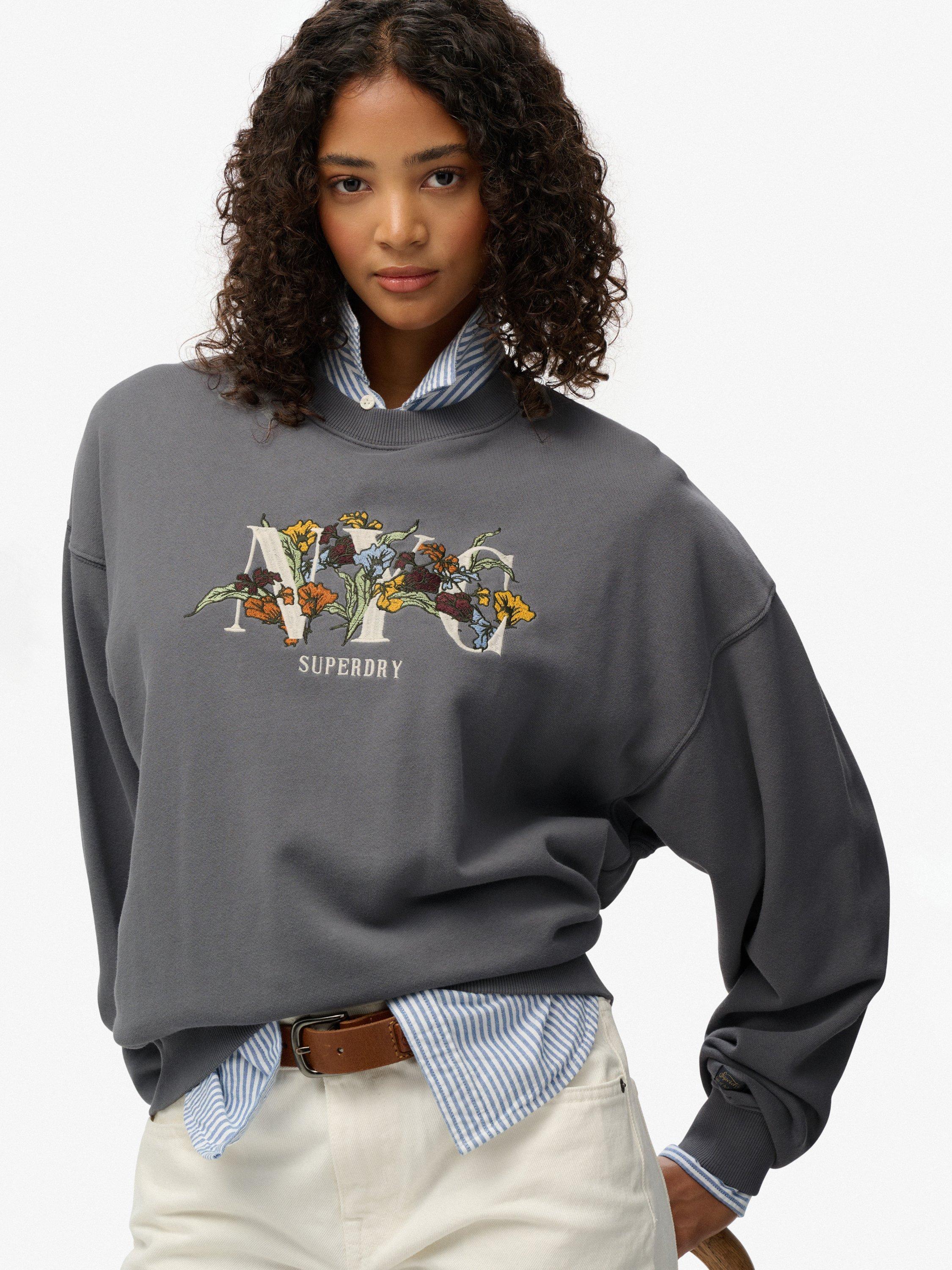 Product image 4 of 6, which shows Superdry Night Garden Oversized Crew Sweatshirt, Manor House Grey, 16