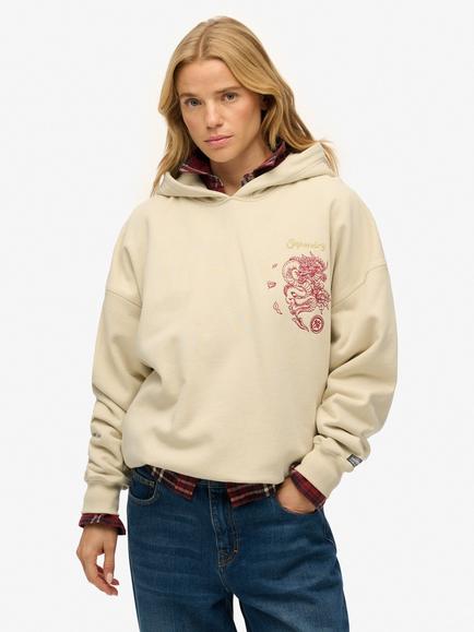 Superdry Pure Cotton Tokyo Narrative Oversized Hoodie, Oat Bran, Oat Bran