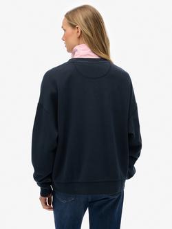 Superdry Essential Logo Garment Dyed Crew Sweatshirt, Eclipse Navy - view 2, Eclipse Navy