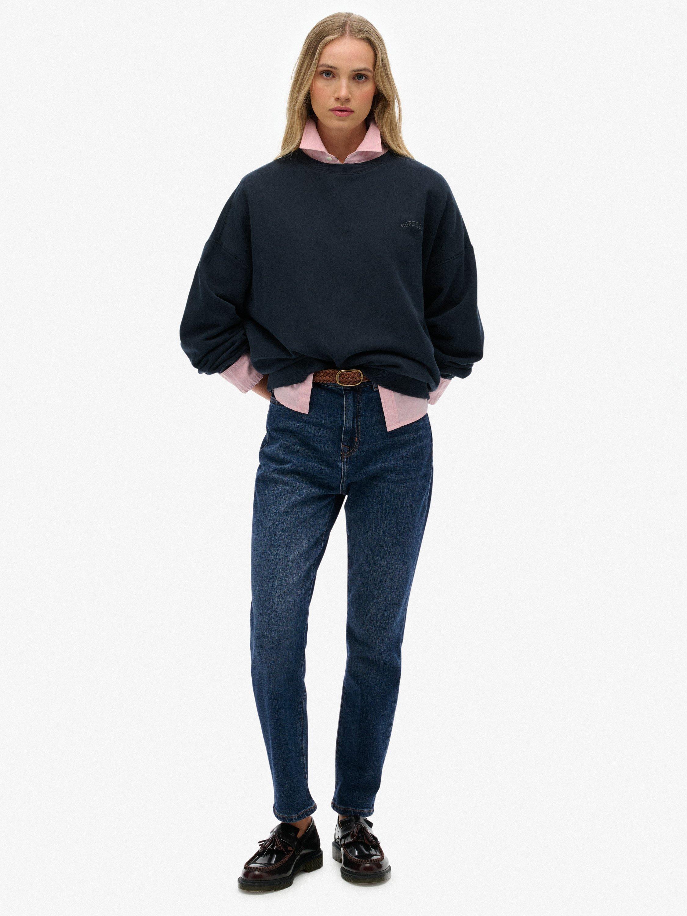 Product image 3 of 5, which shows Superdry Essential Logo Garment Dyed Crew Sweatshirt, Eclipse Navy, 16