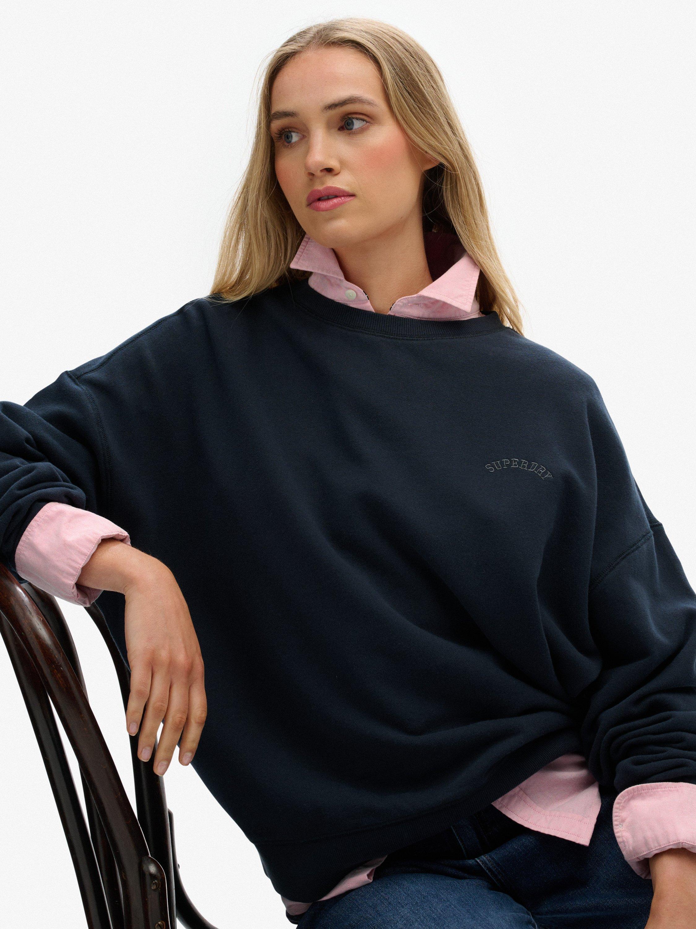 Product image 5 of 5, which shows Superdry Essential Logo Garment Dyed Crew Sweatshirt, Eclipse Navy, 16