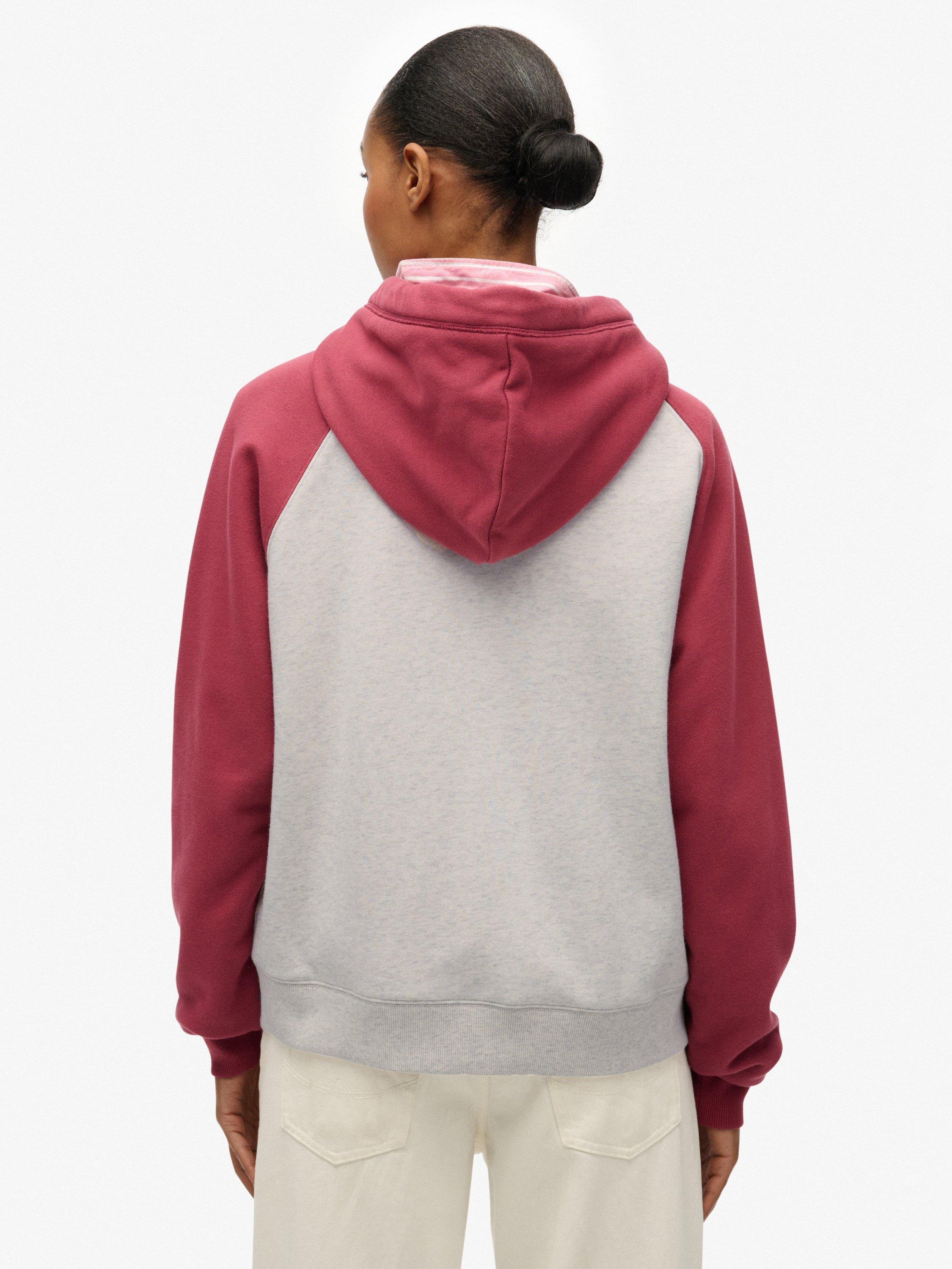 Product image 2 of 6, which shows Superdry Essential Logo Raglan Zip Hoodie, White/Bordeaux Red, 14
