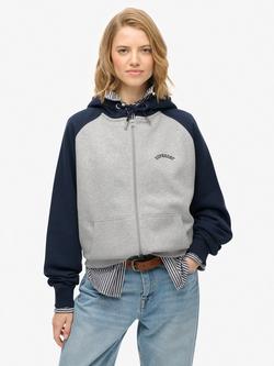 Superdry Essential Logo Raglan Zip Hoodie, Grey Marl/Rich Navy