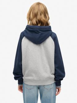 Superdry Essential Logo Raglan Zip Hoodie - view 2, Grey Marl/Rich Navy