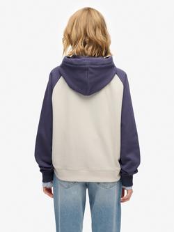 Superdry Essential Logo Raglan Zip Hoodie, Desert Bone/Navy - view 2, Desert Bone/Navy
