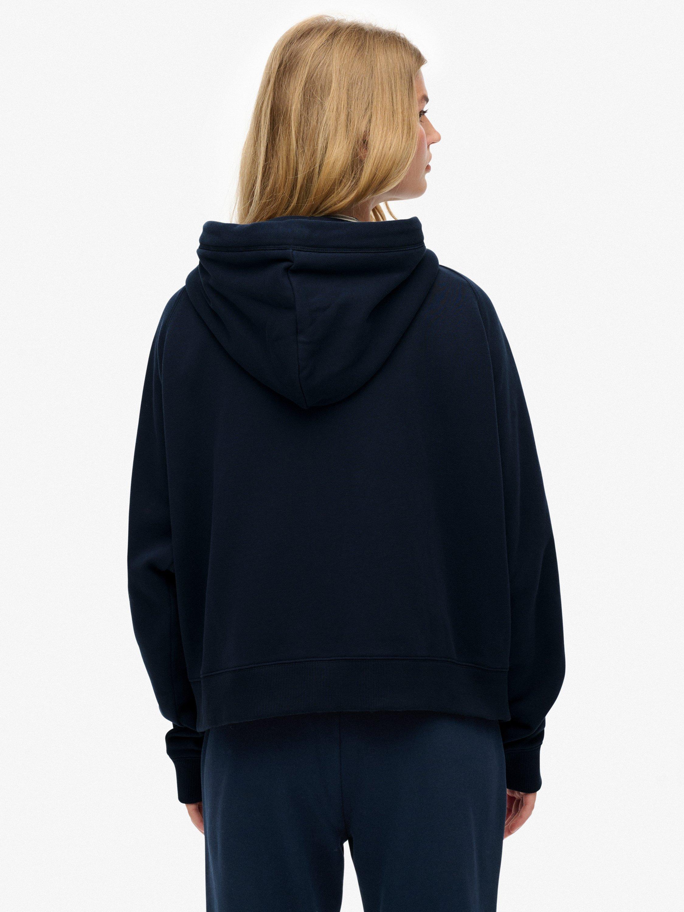 Product image 2 of 6, which shows Superdry Essential Logo Raglan Zip Hoodie, Richest Navy, 10