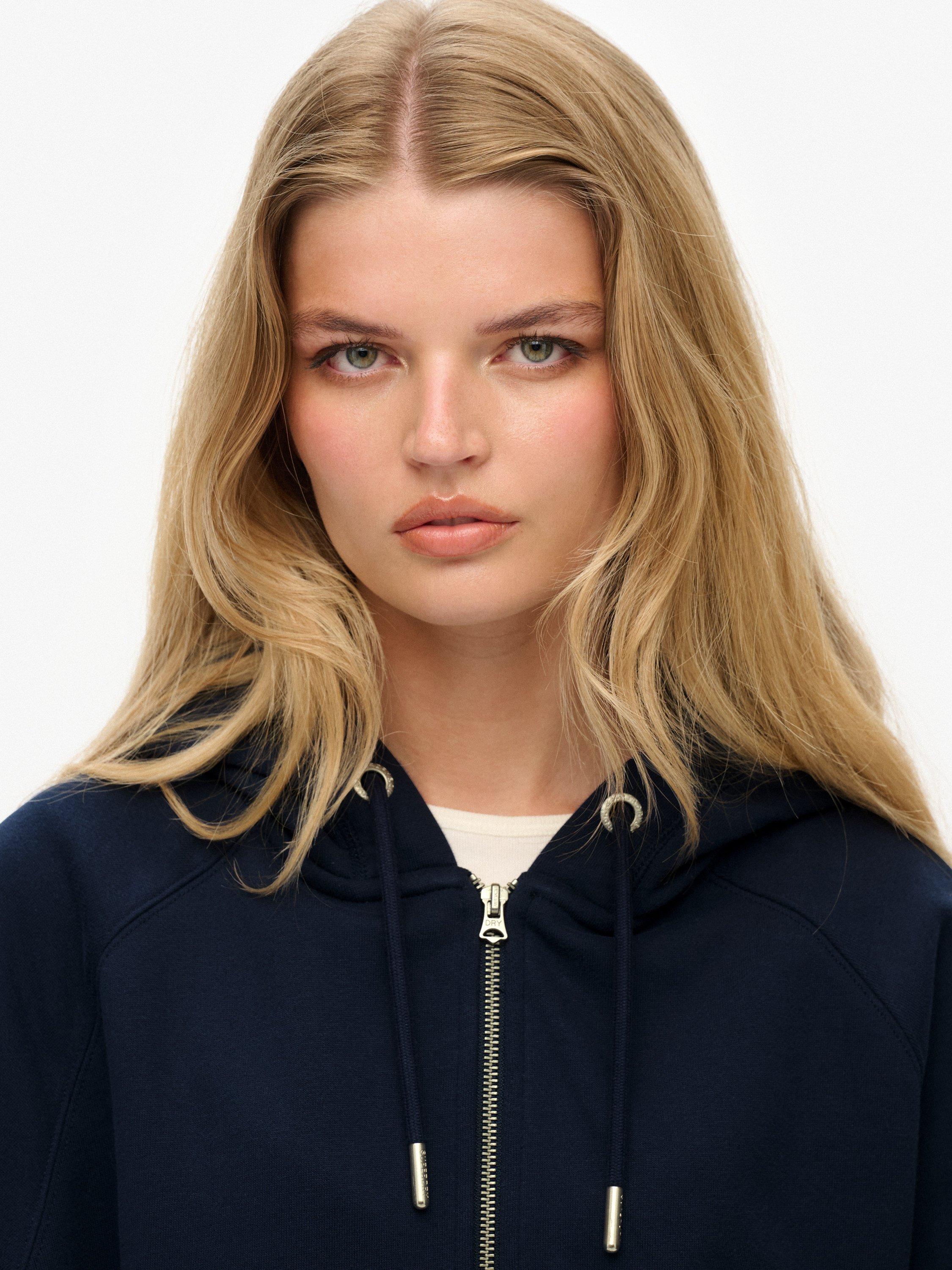 Product image 5 of 6, which shows Superdry Essential Logo Raglan Zip Hoodie, Richest Navy, 10