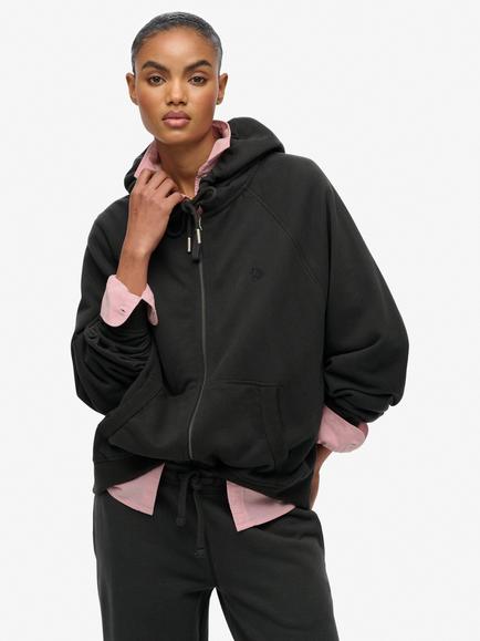 Superdry Studios Relaxed Zip Hoodie, Washed Black, Washed Black