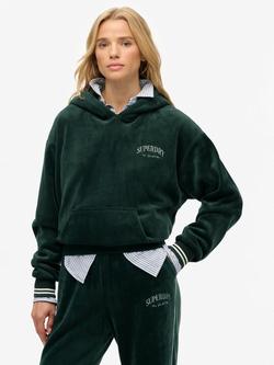 Superdry Country Club Velour Relaxed Hoodie, Enamel Green, Enamel Green