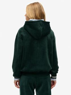 Superdry Country Club Velour Relaxed Hoodie, Enamel Green - view 2, Enamel Green