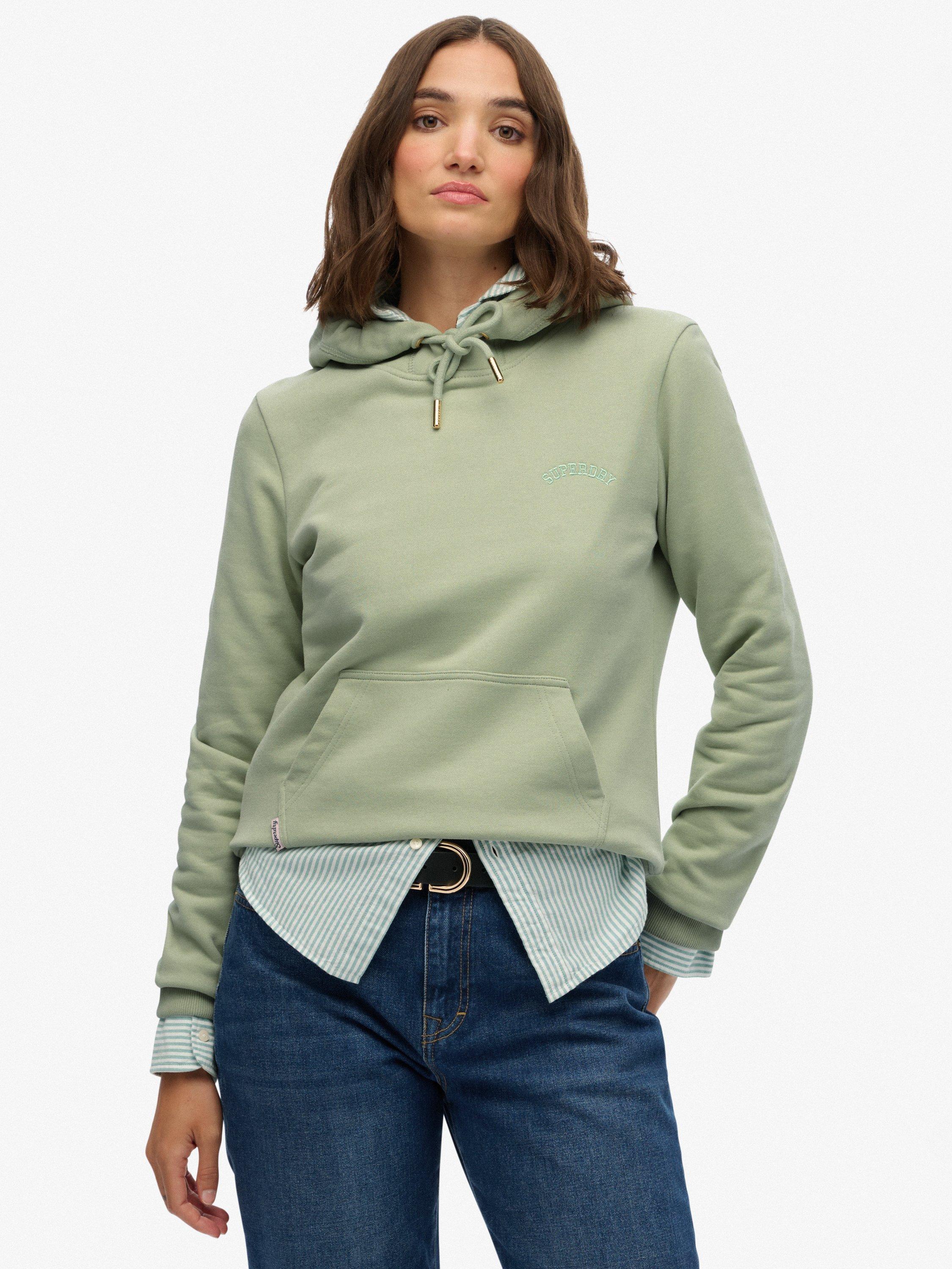 Product image 1 of 5, which shows Superdry Cotton Essential Logo Embroidered Hoodie, Dusty Sage, 8