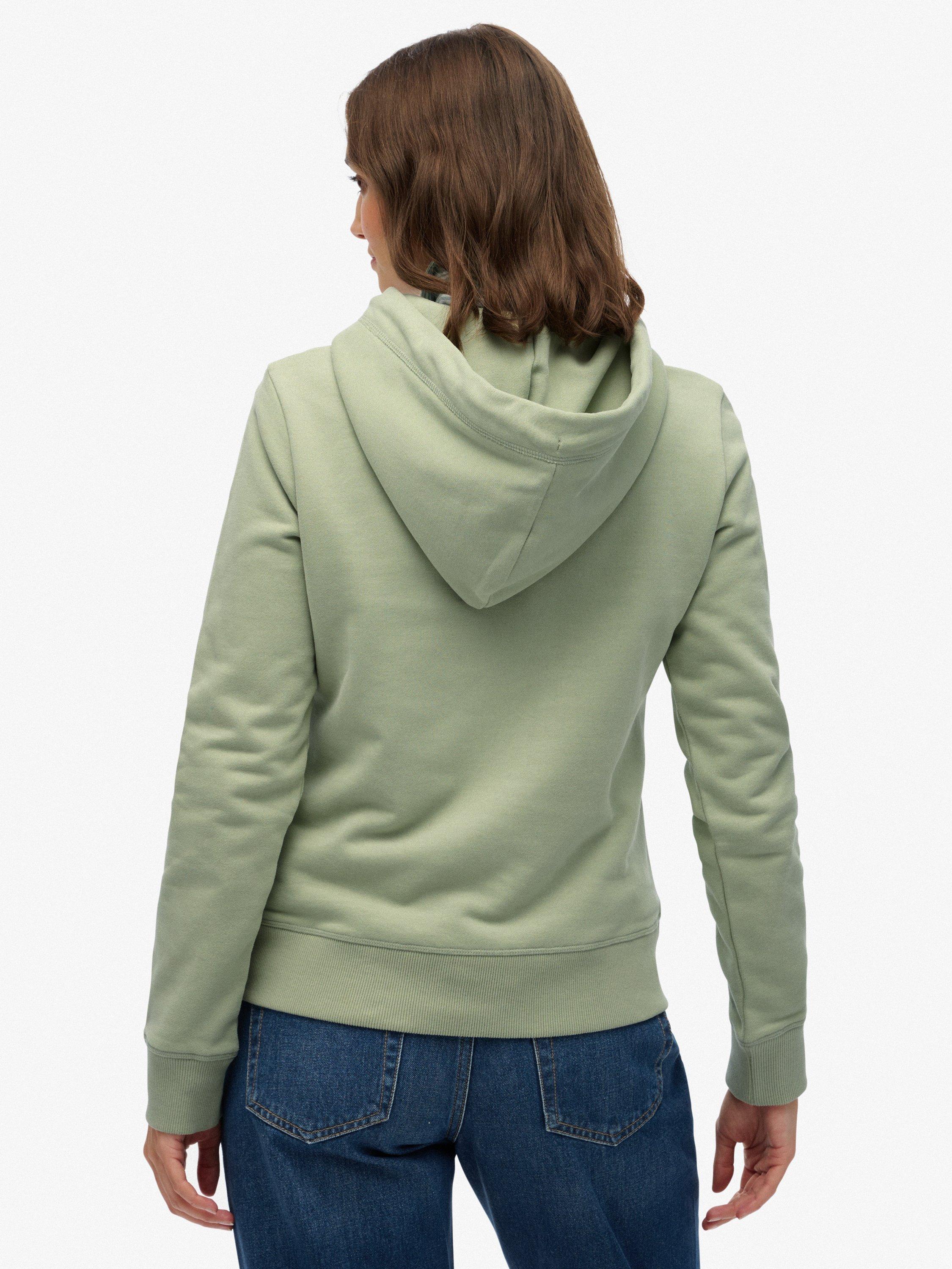Product image 2 of 5, which shows Superdry Cotton Essential Logo Embroidered Hoodie, Dusty Sage, 8