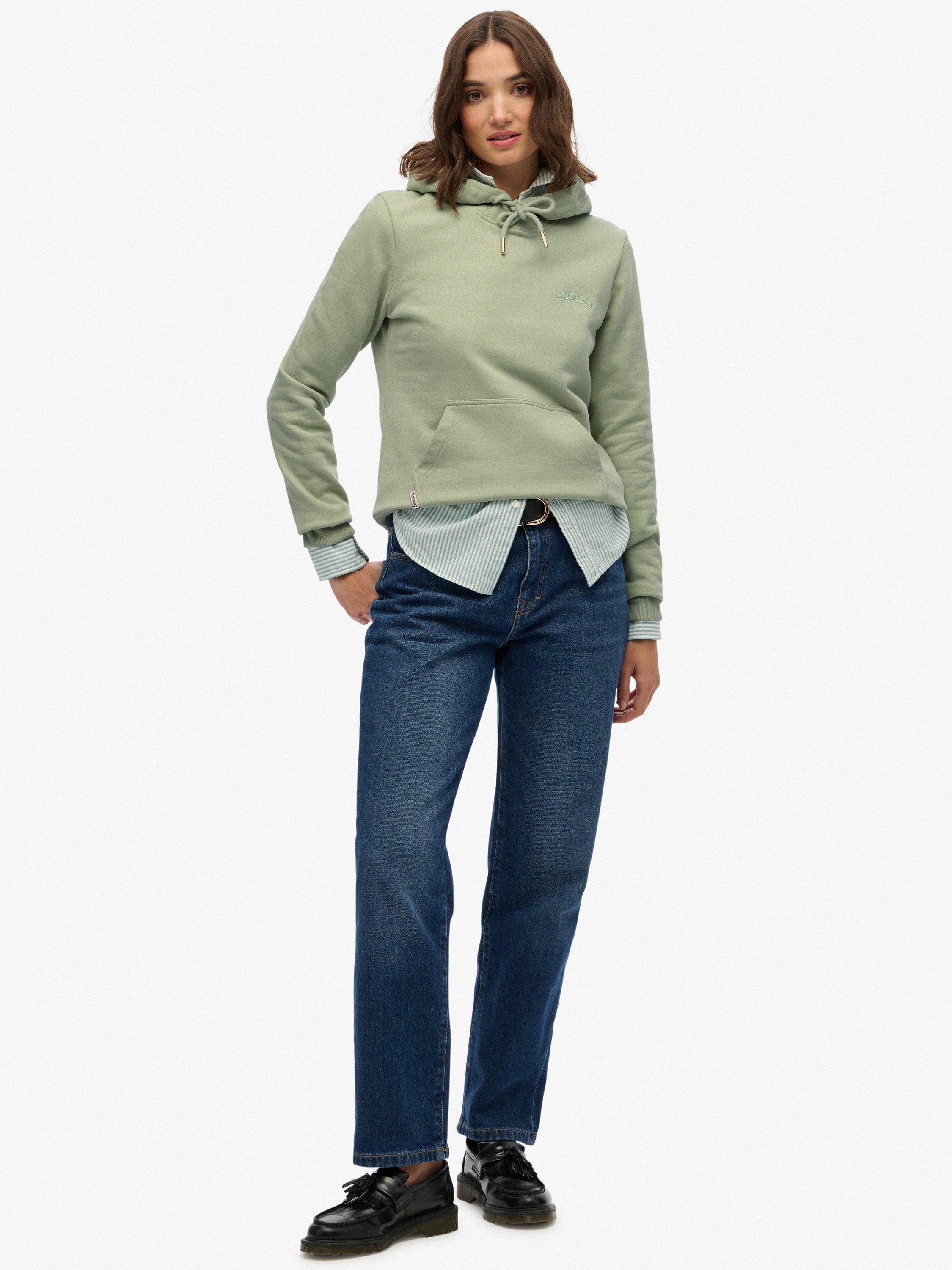 Product image 3 of 5, which shows Superdry Cotton Essential Logo Embroidered Hoodie, Dusty Sage, 8