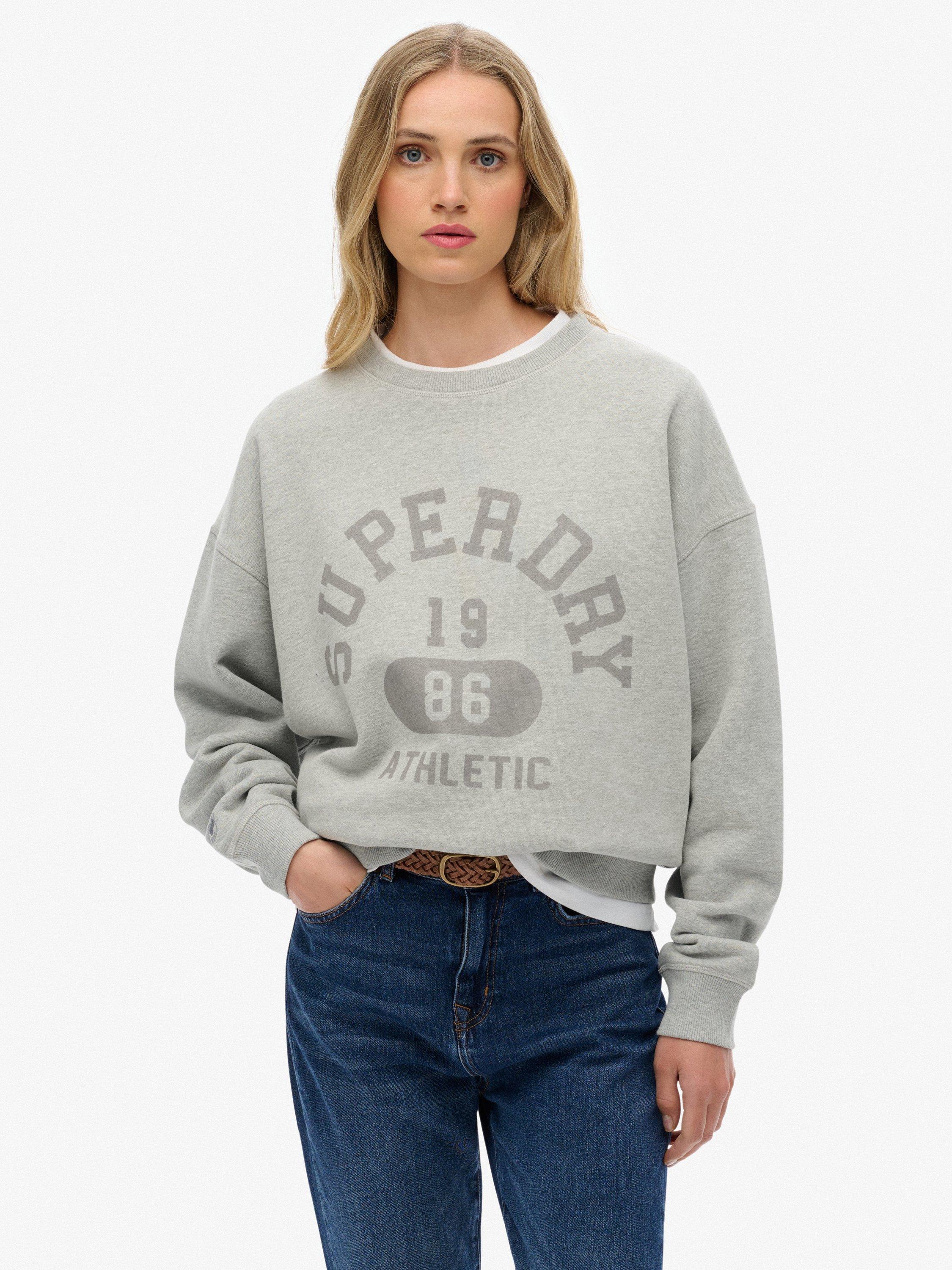 Product image 1 of 6, which shows Superdry Athletic Essentials Relaxed Crew Sweatshirt, Grey Marl, 14