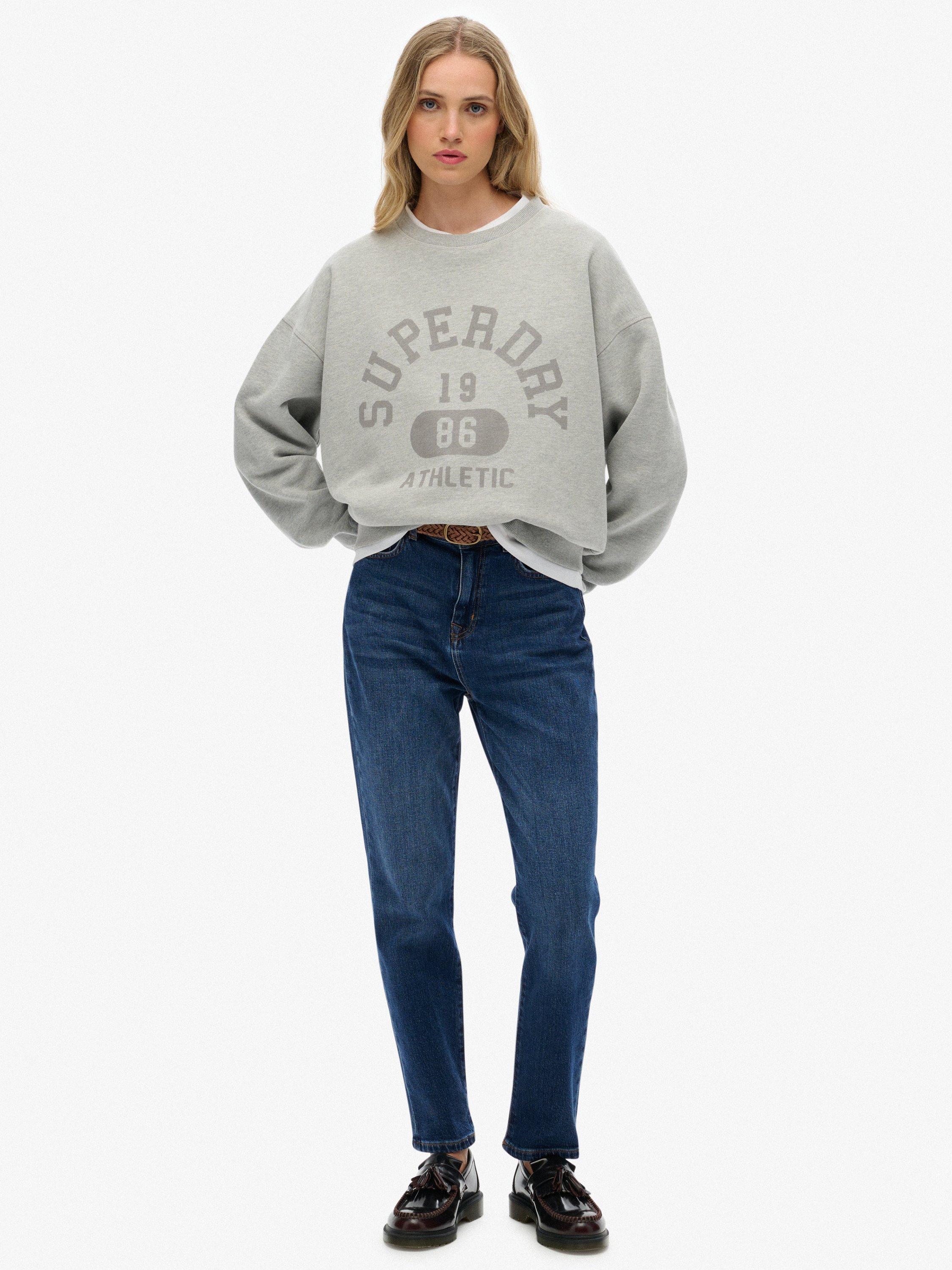 Product image 3 of 6, which shows Superdry Athletic Essentials Relaxed Crew Sweatshirt, Grey Marl, 14