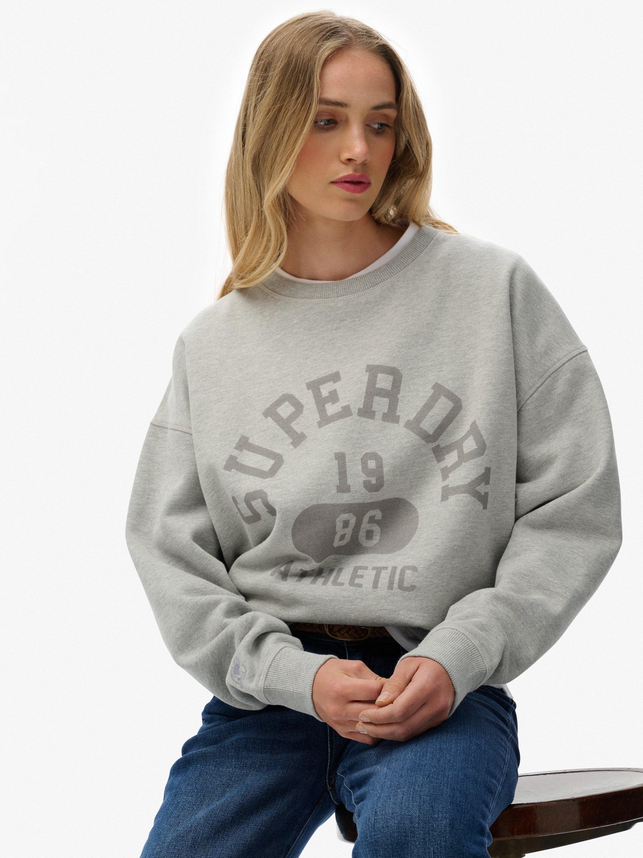 Product image 5 of 6, which shows Superdry Athletic Essentials Relaxed Crew Sweatshirt, Grey Marl, 14