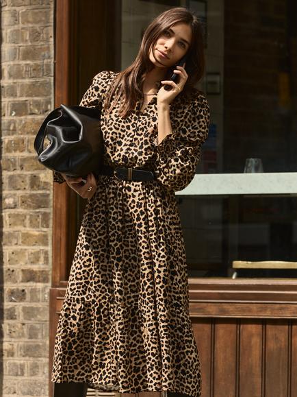 Baukjen Daryn Printed Midi Dress, Cognac, Cognac