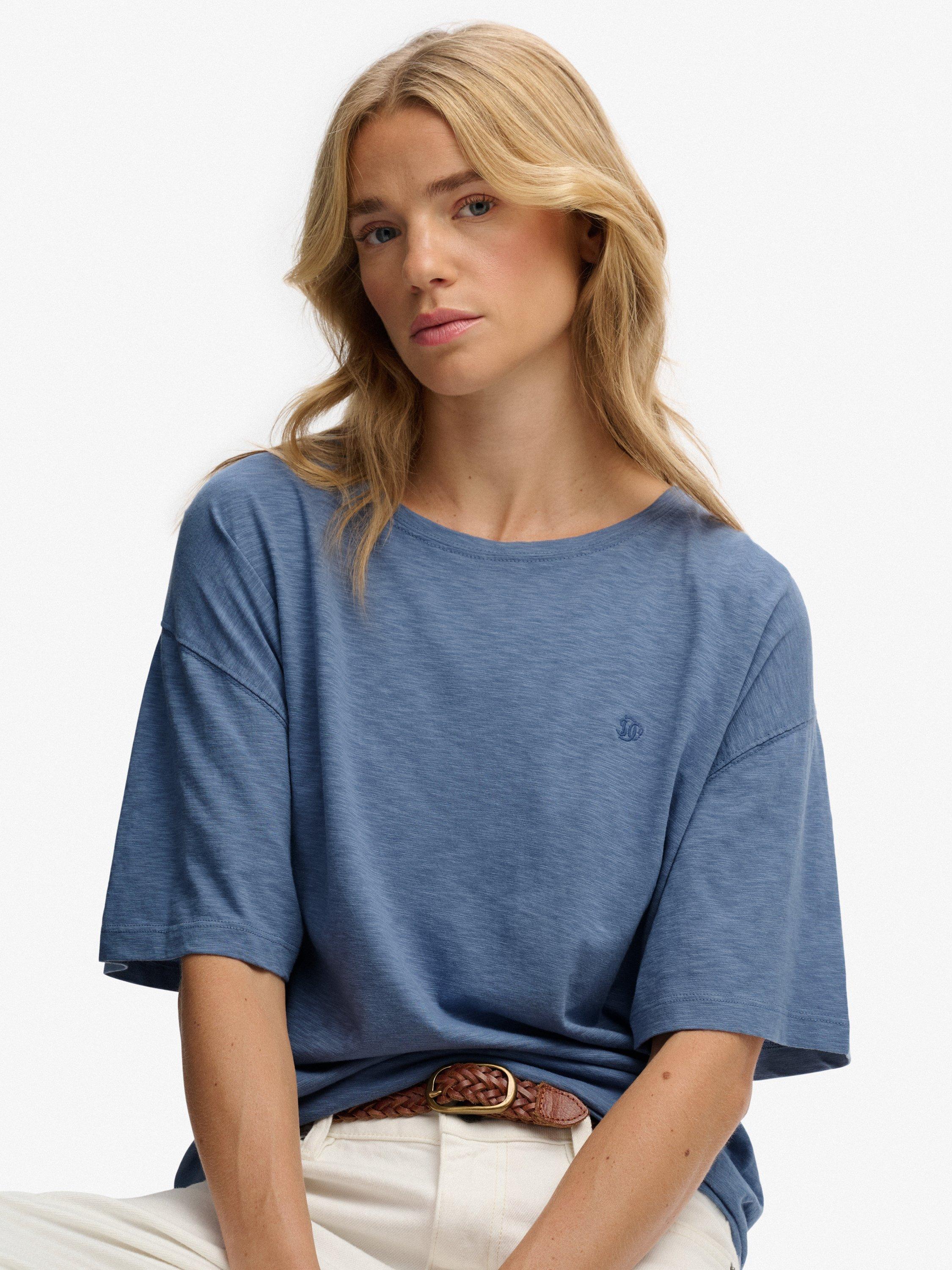Product image 4 of 11, which shows Superdry Studios Dropped Shoulder T-Shirt, Tidal Blue, 10