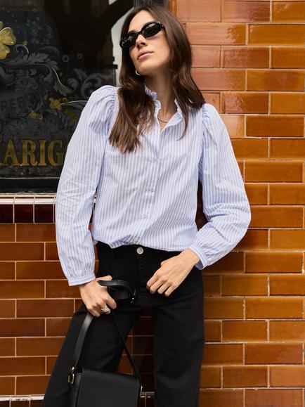 Baukjen Debbie Stripe Long Sleeve Shirt, Blue/White, Blue/White
