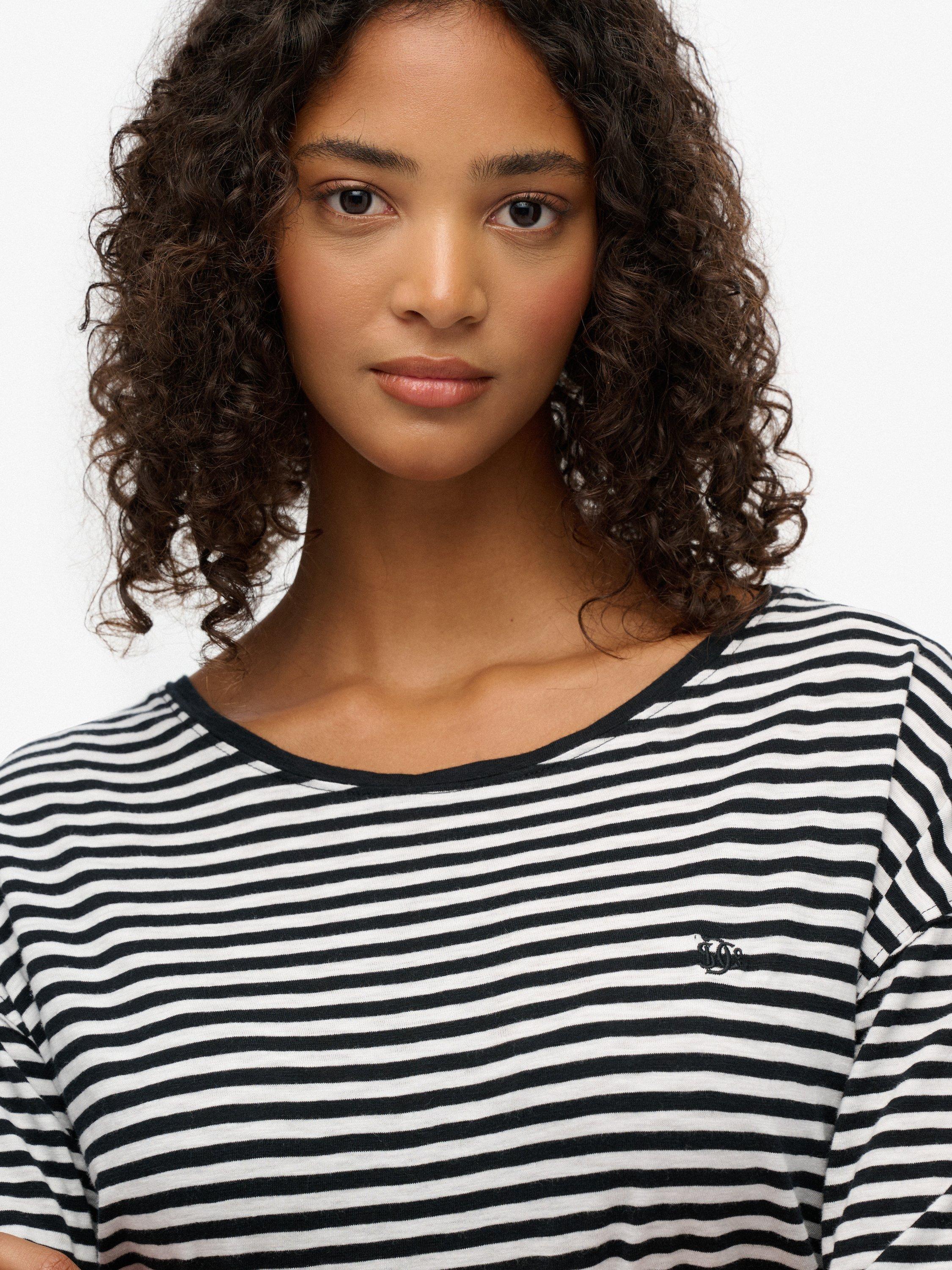 Product image 5 of 5, which shows Superdry Studios Stripe Drop Shoulder T-Shirt, Black/White Stripe, 12