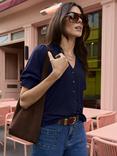Baukjen Noa Ruffle Collar Blouse, Powder Pink, Classic Navy