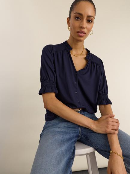 Baukjen Noa Ruffle Collar Blouse, Classic Navy