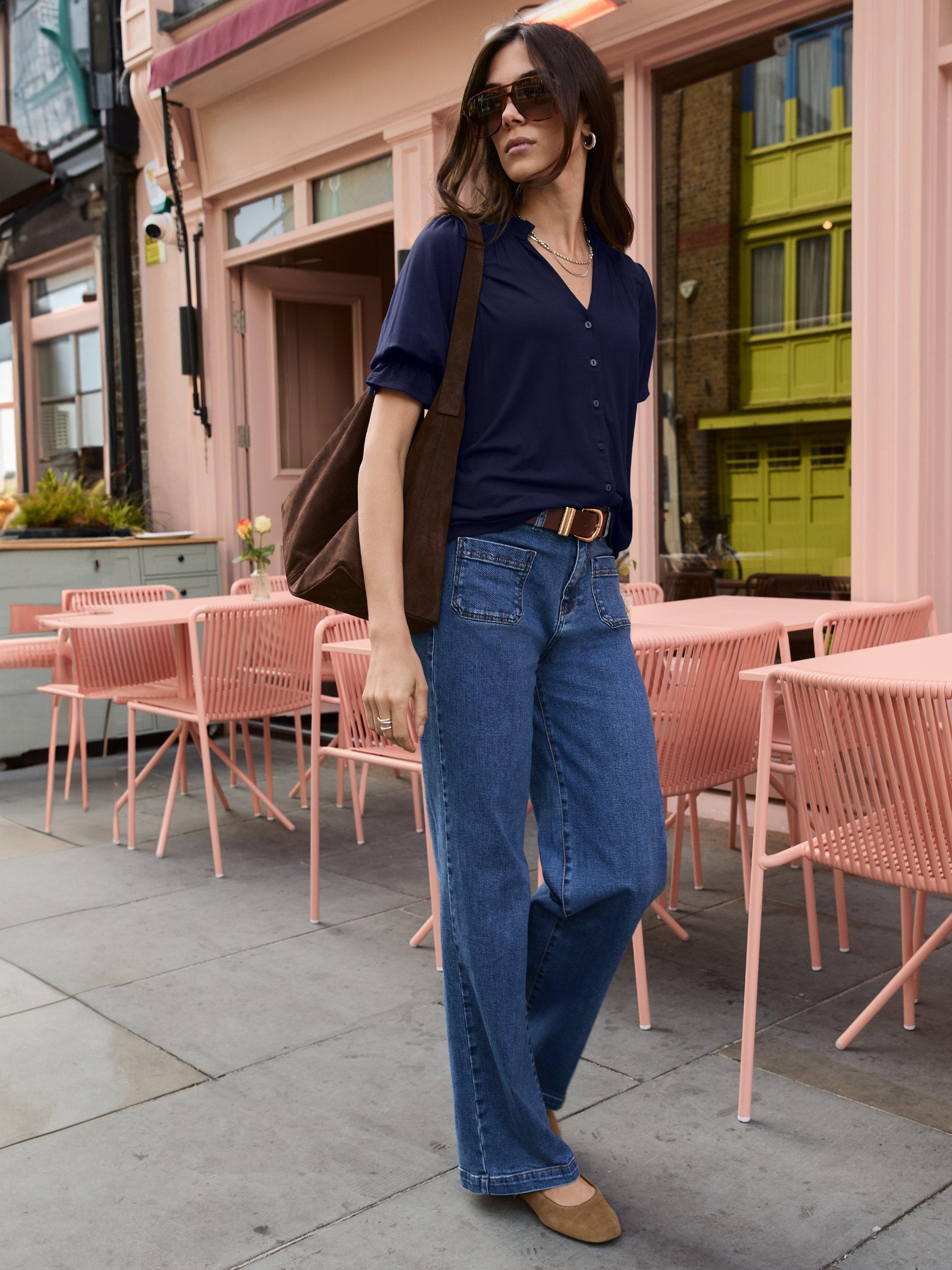 Product image 2 of 11, which shows Baukjen Noa Ruffle Collar Blouse, Classic Navy, 6