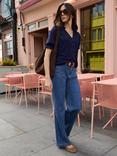 Baukjen Noa Ruffle Collar Blouse, Powder Pink, Classic Navy