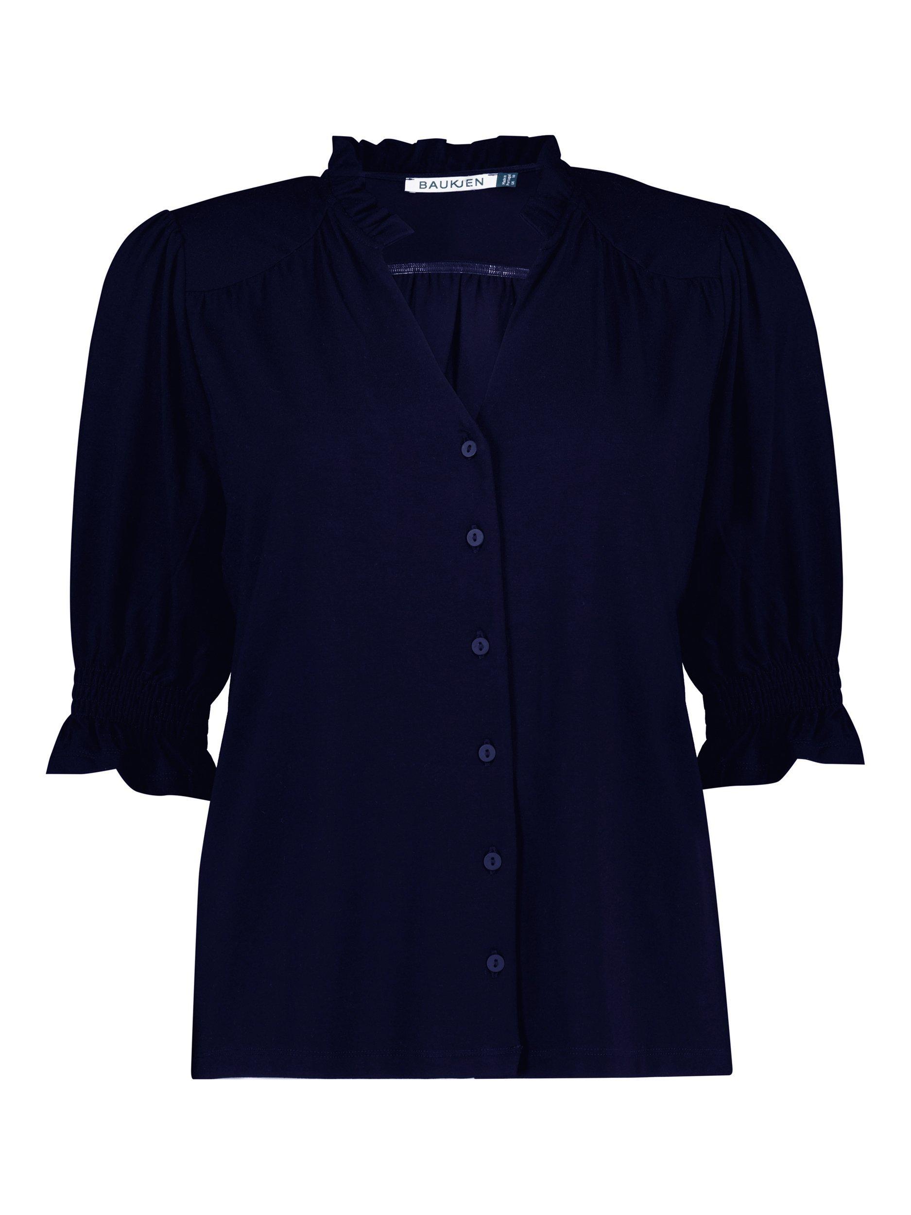 Product image 4 of 11, which shows Baukjen Noa Ruffle Collar Blouse, Classic Navy, 6