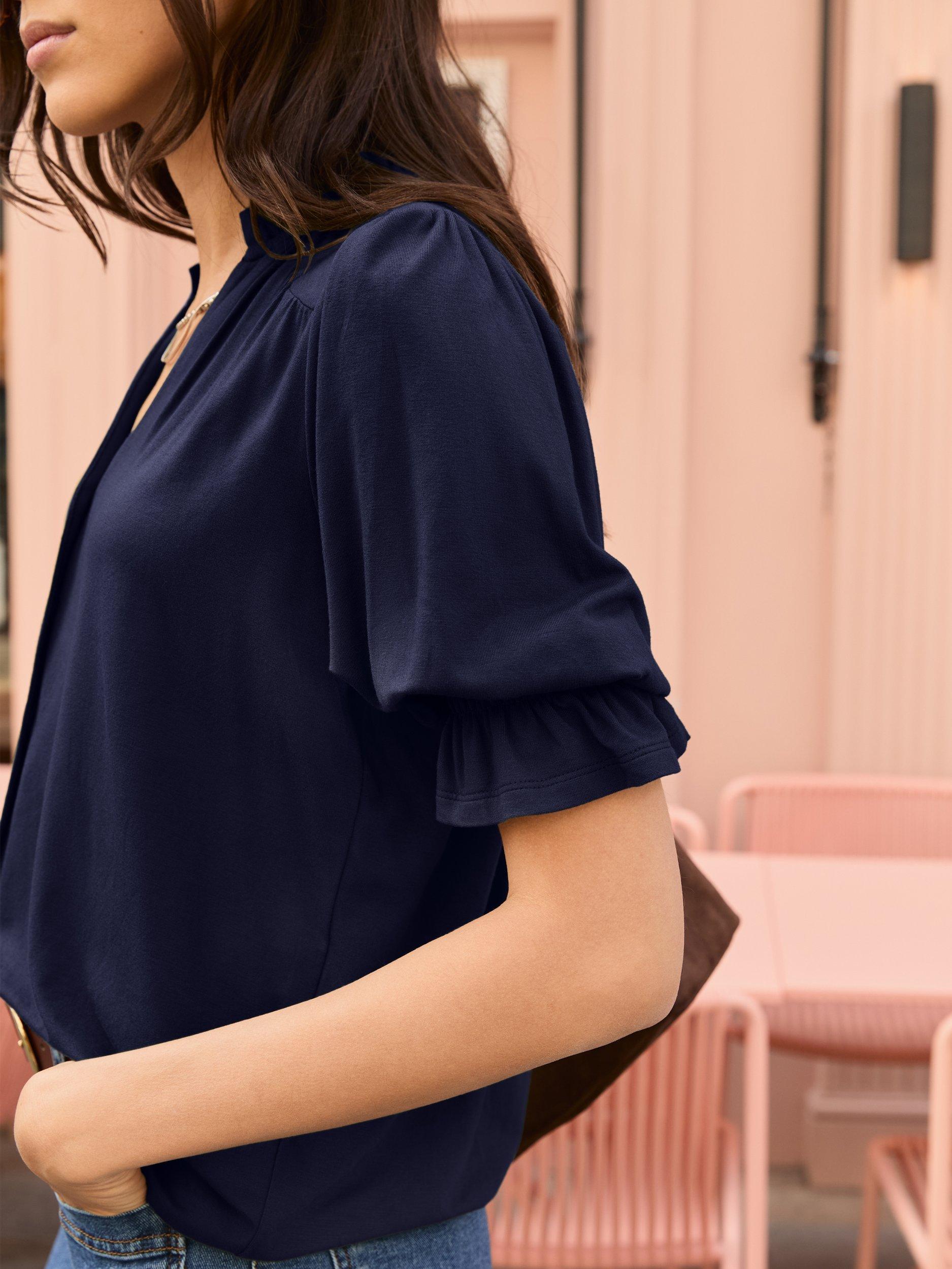 Product image 5 of 11, which shows Baukjen Noa Ruffle Collar Blouse, Classic Navy, 6