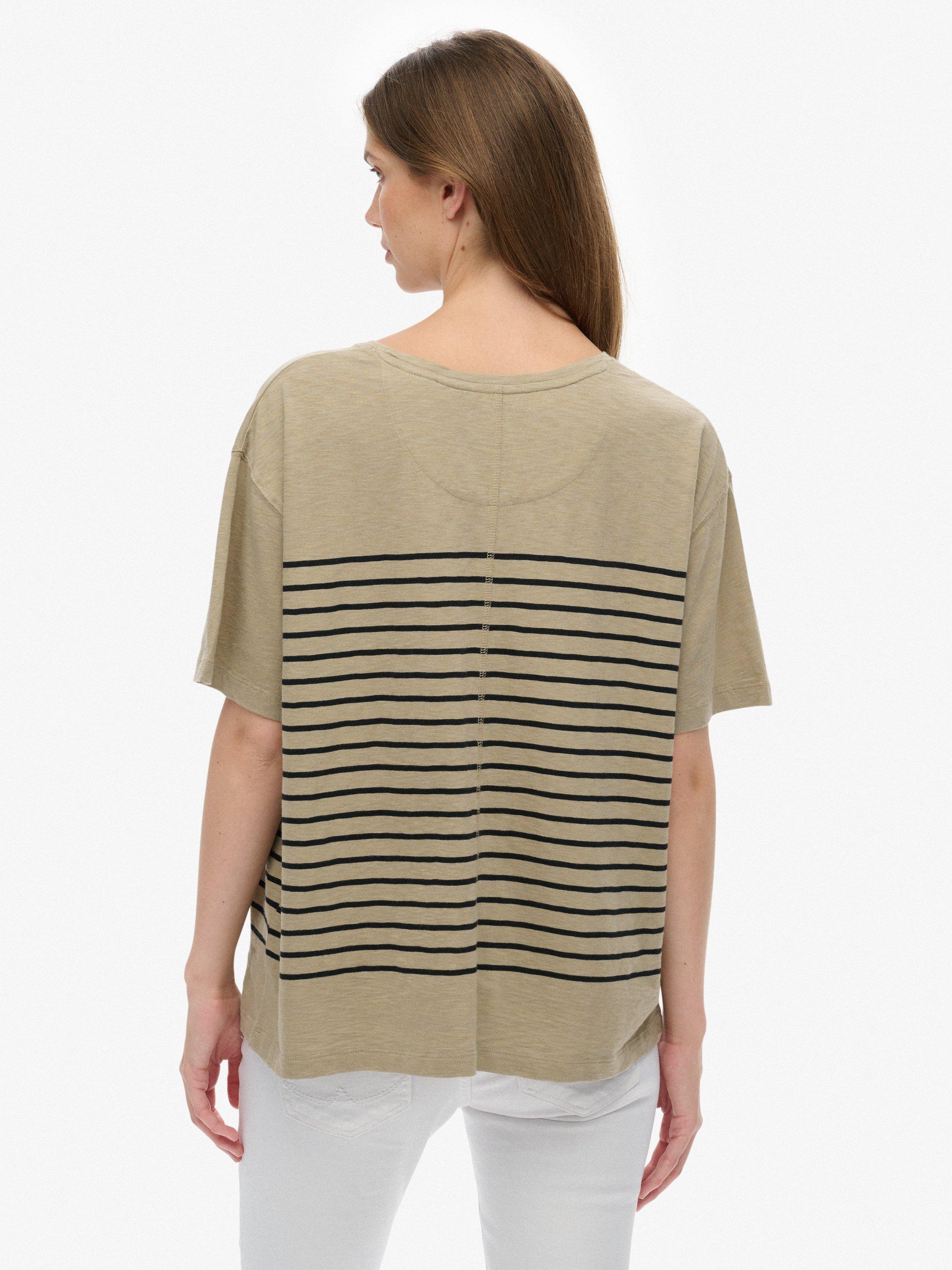 Product image 2 of 5, which shows Superdry Studios Stripe Dropped Shoulder T-Shirt, Black/Beige, 16