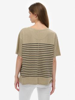 Superdry Studios Stripe Dropped Shoulder T-Shirt, Black/Beige - view 2, Black/Beige