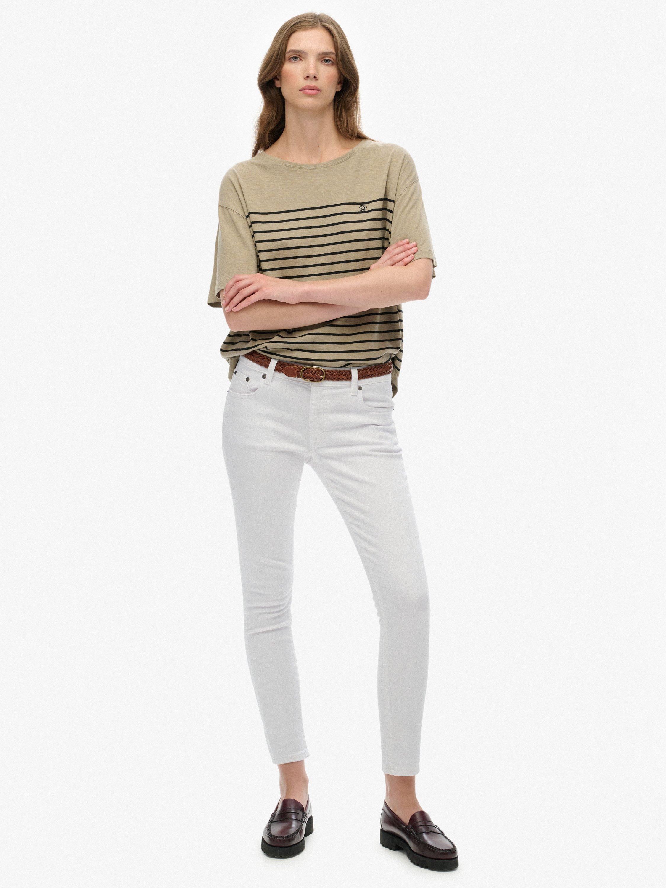 Product image 3 of 5, which shows Superdry Studios Stripe Dropped Shoulder T-Shirt, Black/Beige, 16