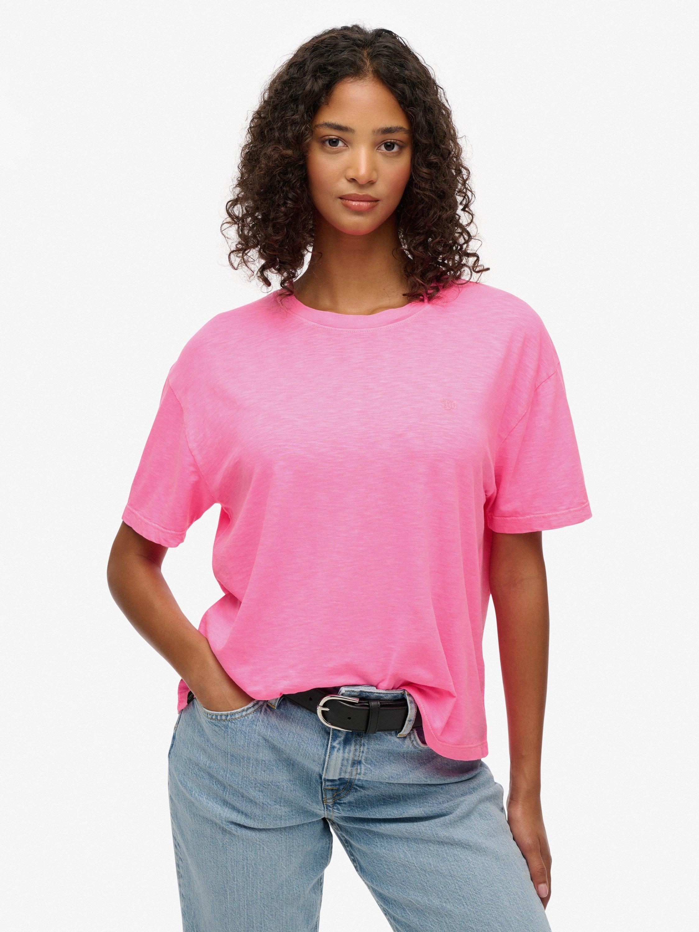 Product image 1 of 5, which shows Superdry Studios Crew Neck T-Shirt, Fluro Pink, 14